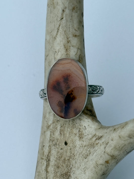 Quiet Forest Beauty Ring: Sterling Silver & Dendritic Agate - size 9.25