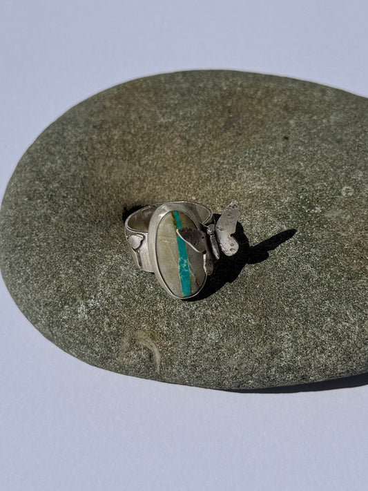 Sky Dancer Ring - Sterling Silver & Boulder Turquoise - size 8.25