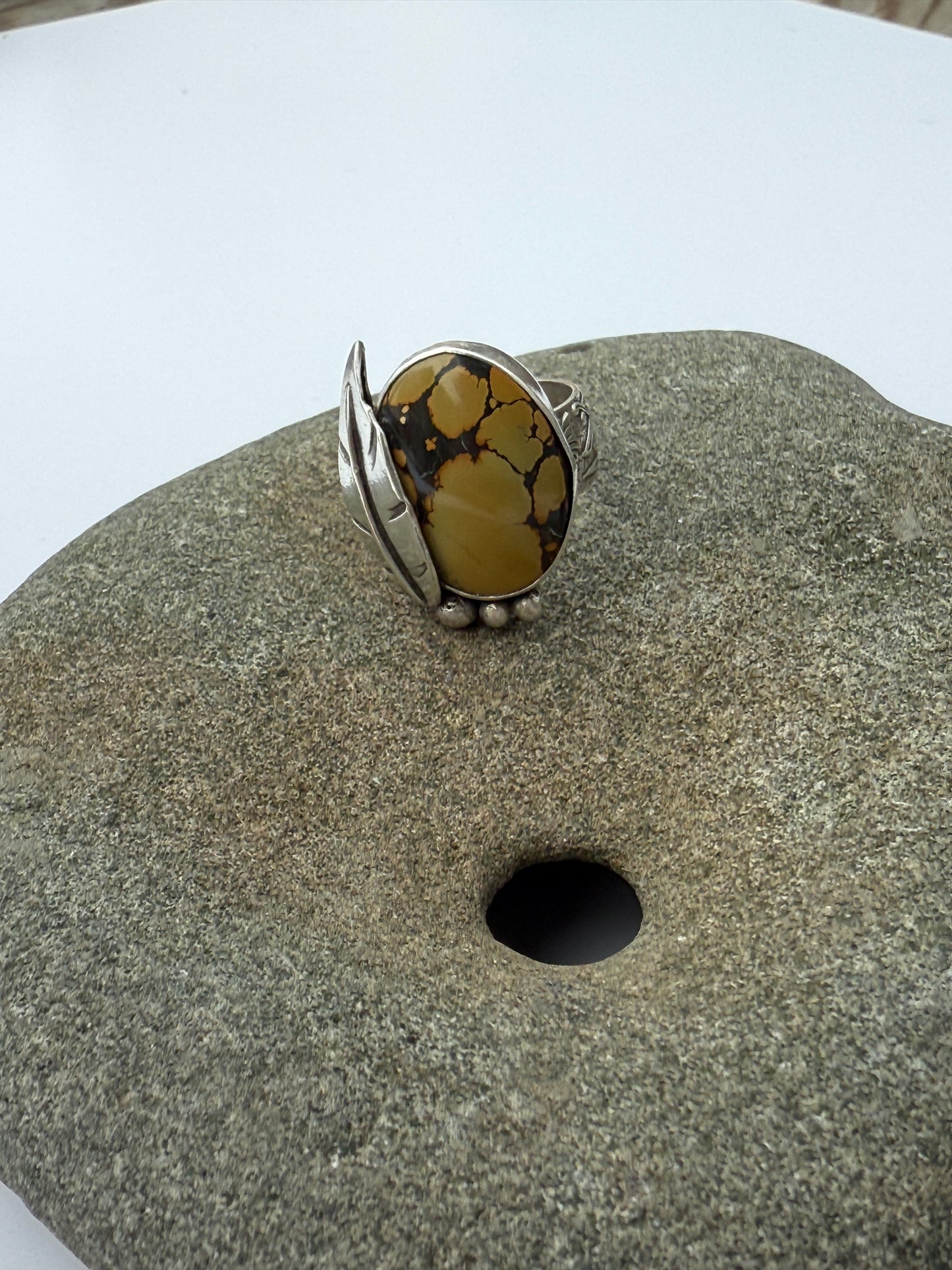Treasure Mountain Spirit Leaf Ring: Sterling Silver & Treasure Mountain Turquoise - size 6.25