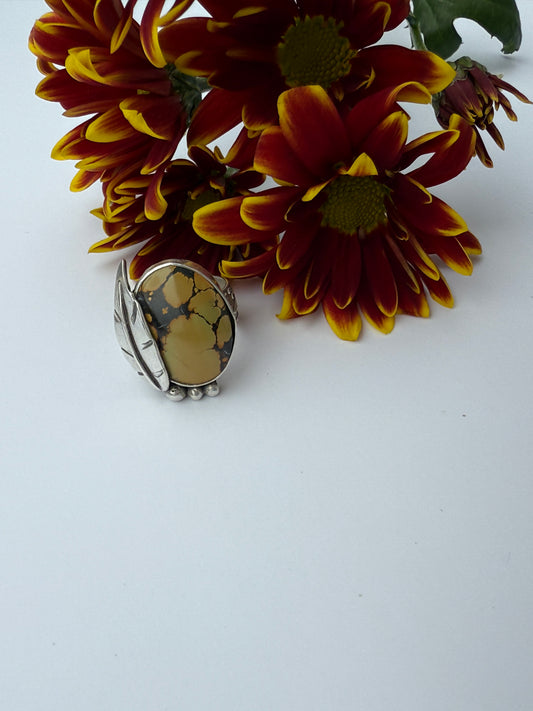 Treasure Mountain Spirit Leaf Ring: Sterling Silver & Treasure Mountain Turquoise - size 6.25