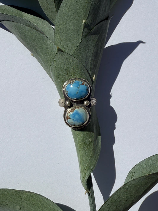 Twin Skies Ring: Sterling Silver & Golden Hills Turquoise - size 7.25