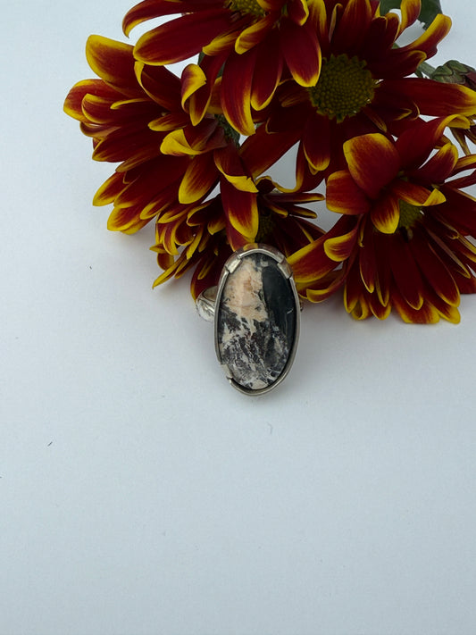 Snowcapped Reflection Ring: Sterling Silver & White Buffalo Turquoise - size 6.25
