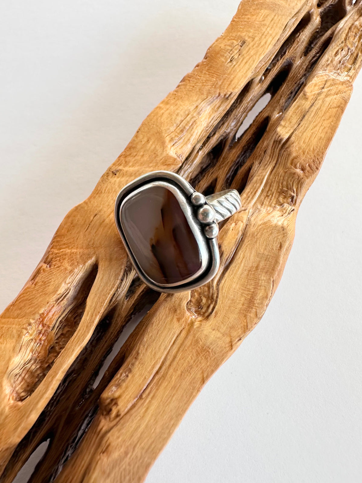Riverstone Memory Ring: Montana Agate & Sterling Silver - size 6