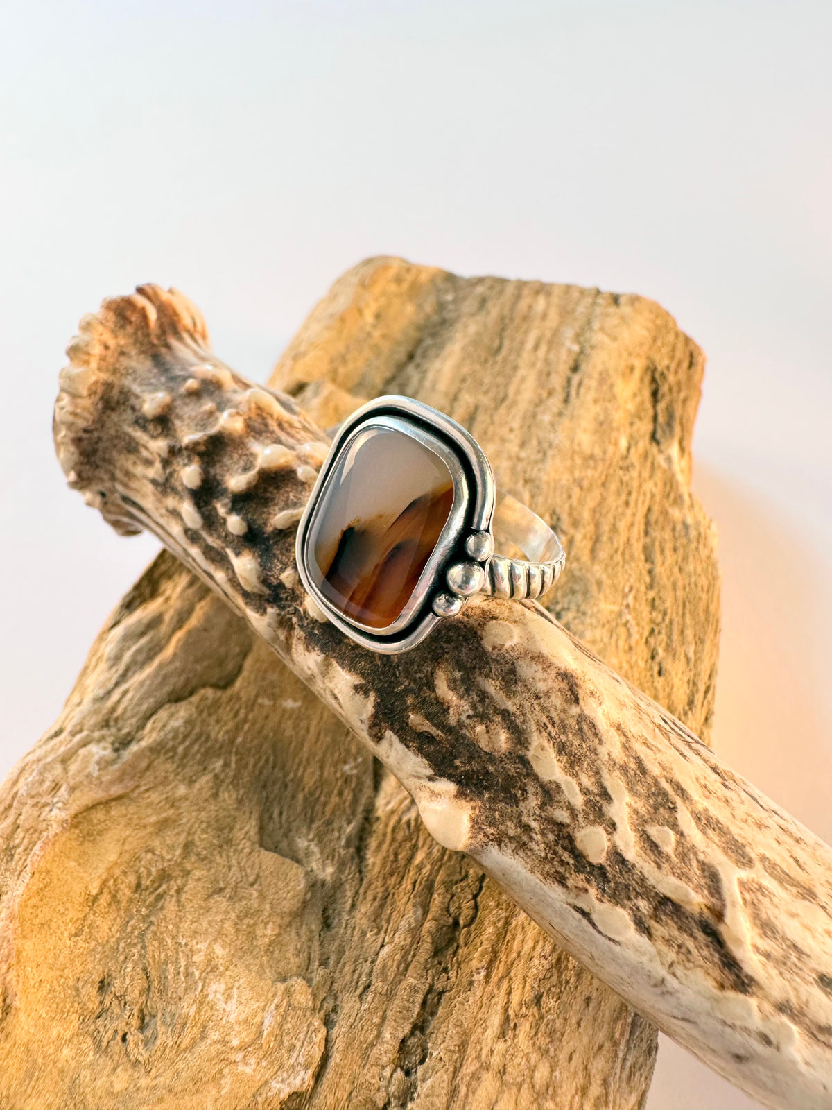 Riverstone Memory Ring: Montana Agate & Sterling Silver - size 6