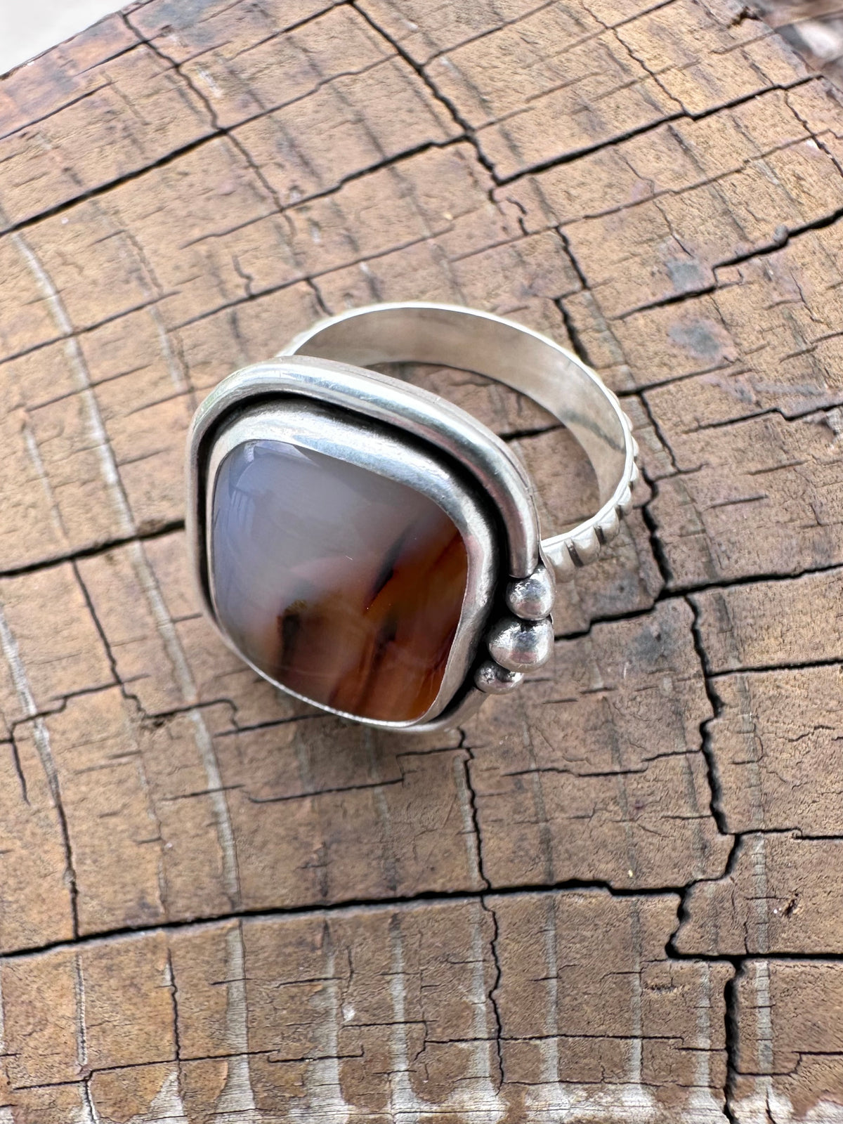 Riverstone Memory Ring: Montana Agate & Sterling Silver - size 6