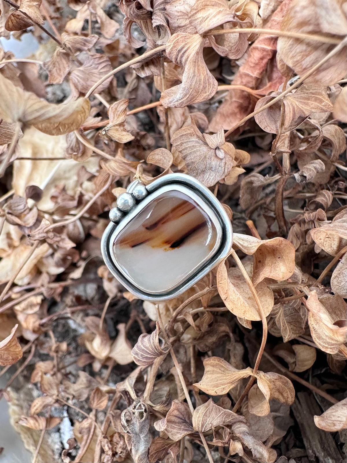 Riverstone Memory Ring: Montana Agate & Sterling Silver - size 6