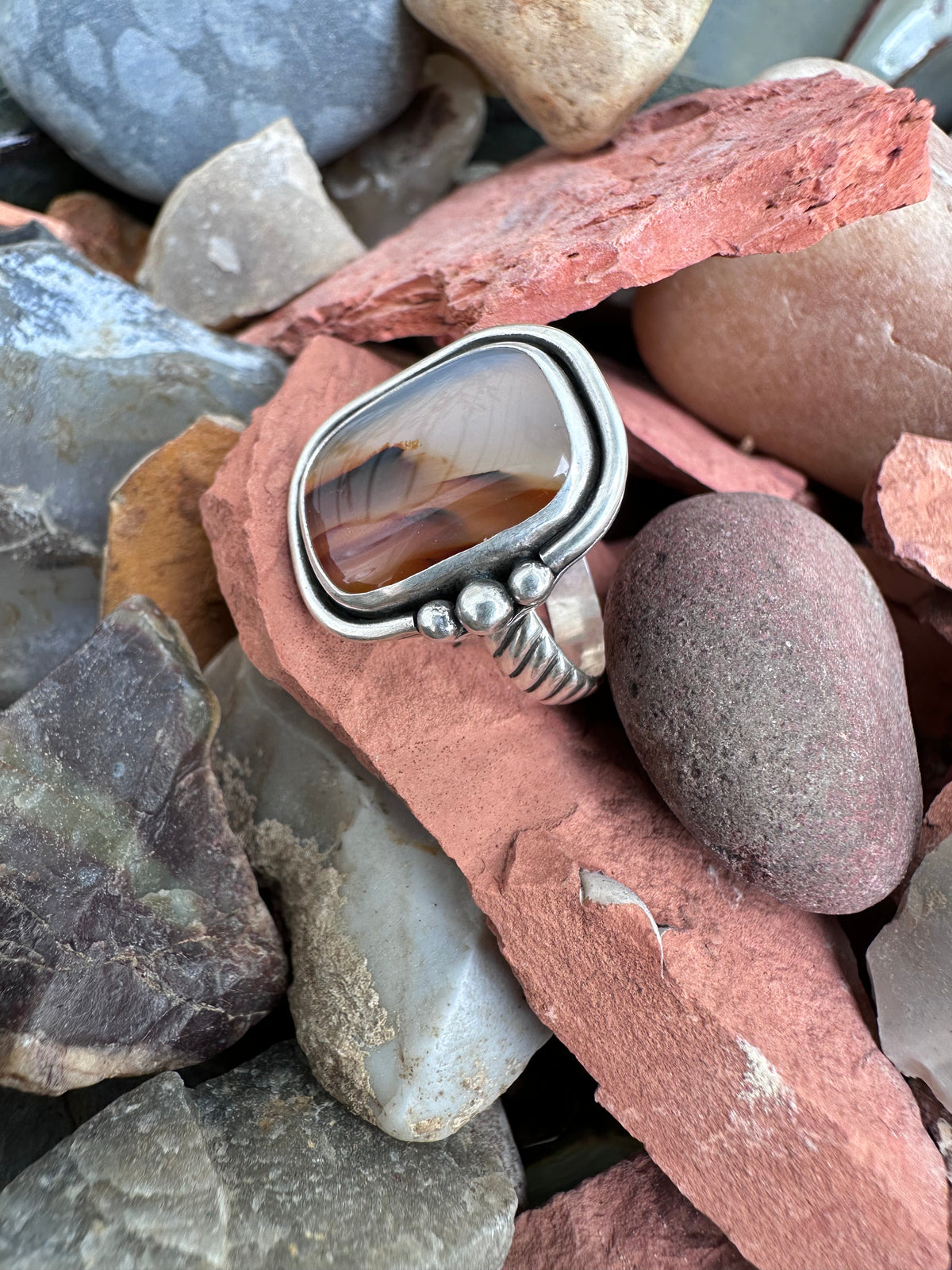 Riverstone Memory Ring: Montana Agate & Sterling Silver - size 6