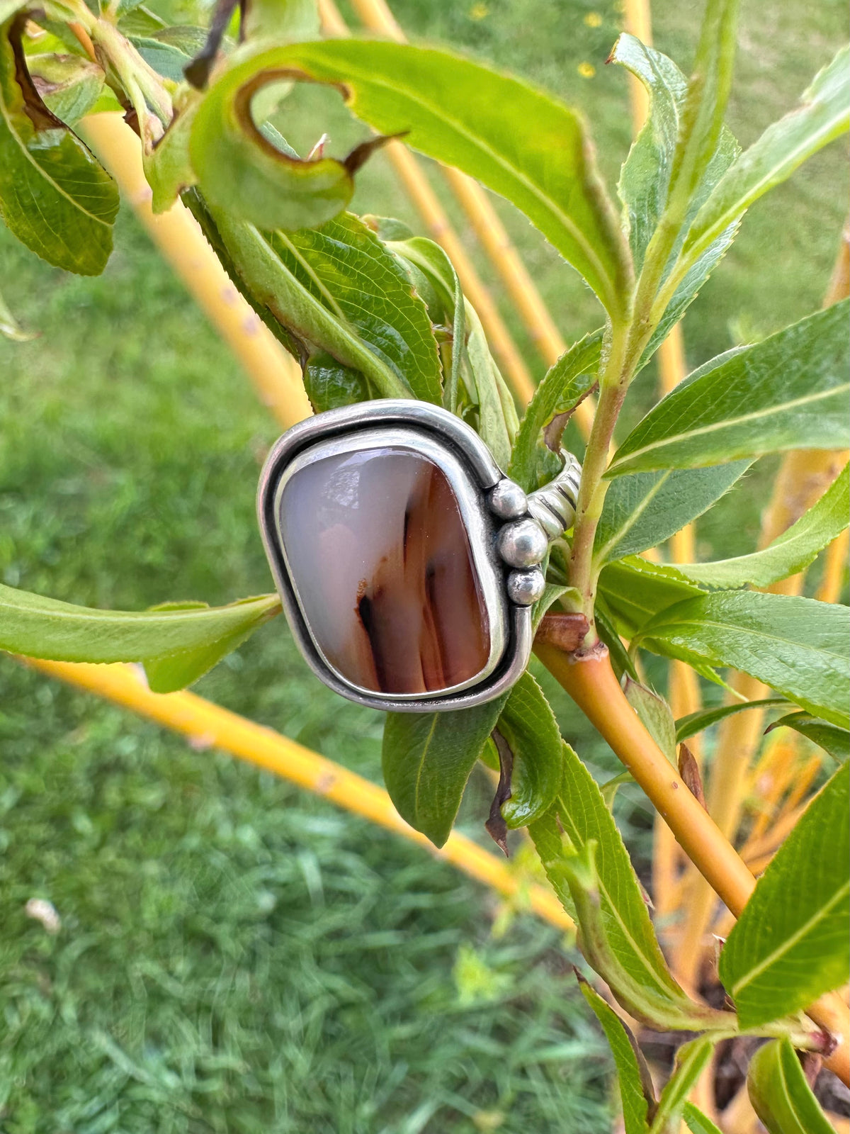 Riverstone Memory Ring: Montana Agate & Sterling Silver - size 6
