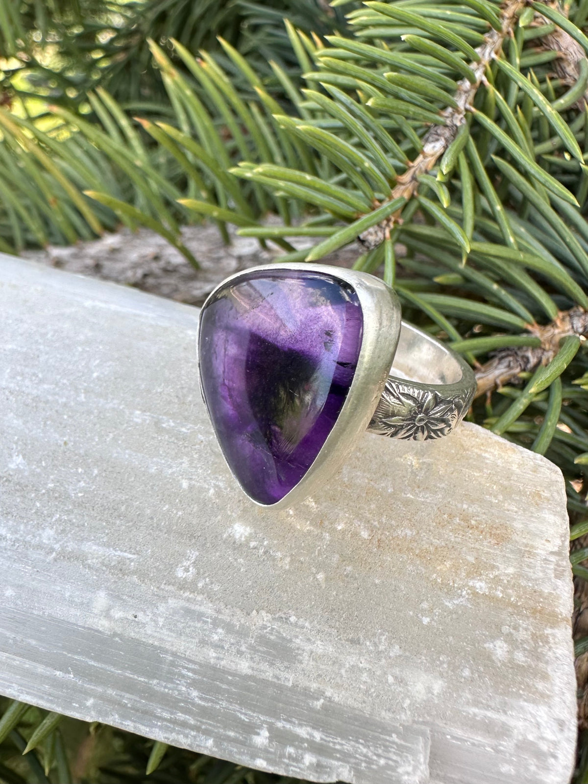 Starlit Bloom Ring: Trapiche Amethyst & Sterling Silver - size 6