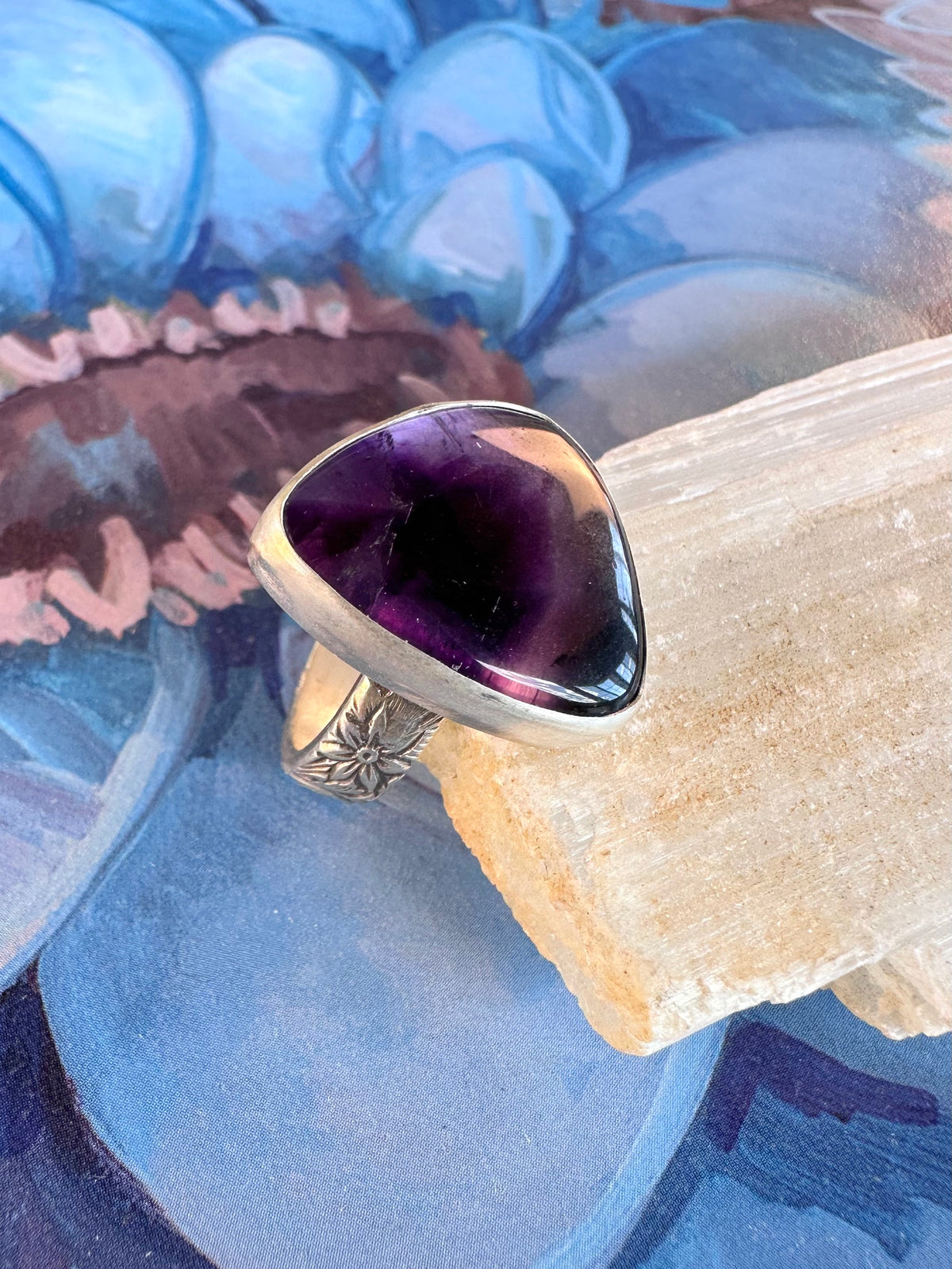 Starlit Bloom Ring: Trapiche Amethyst & Sterling Silver - size 6