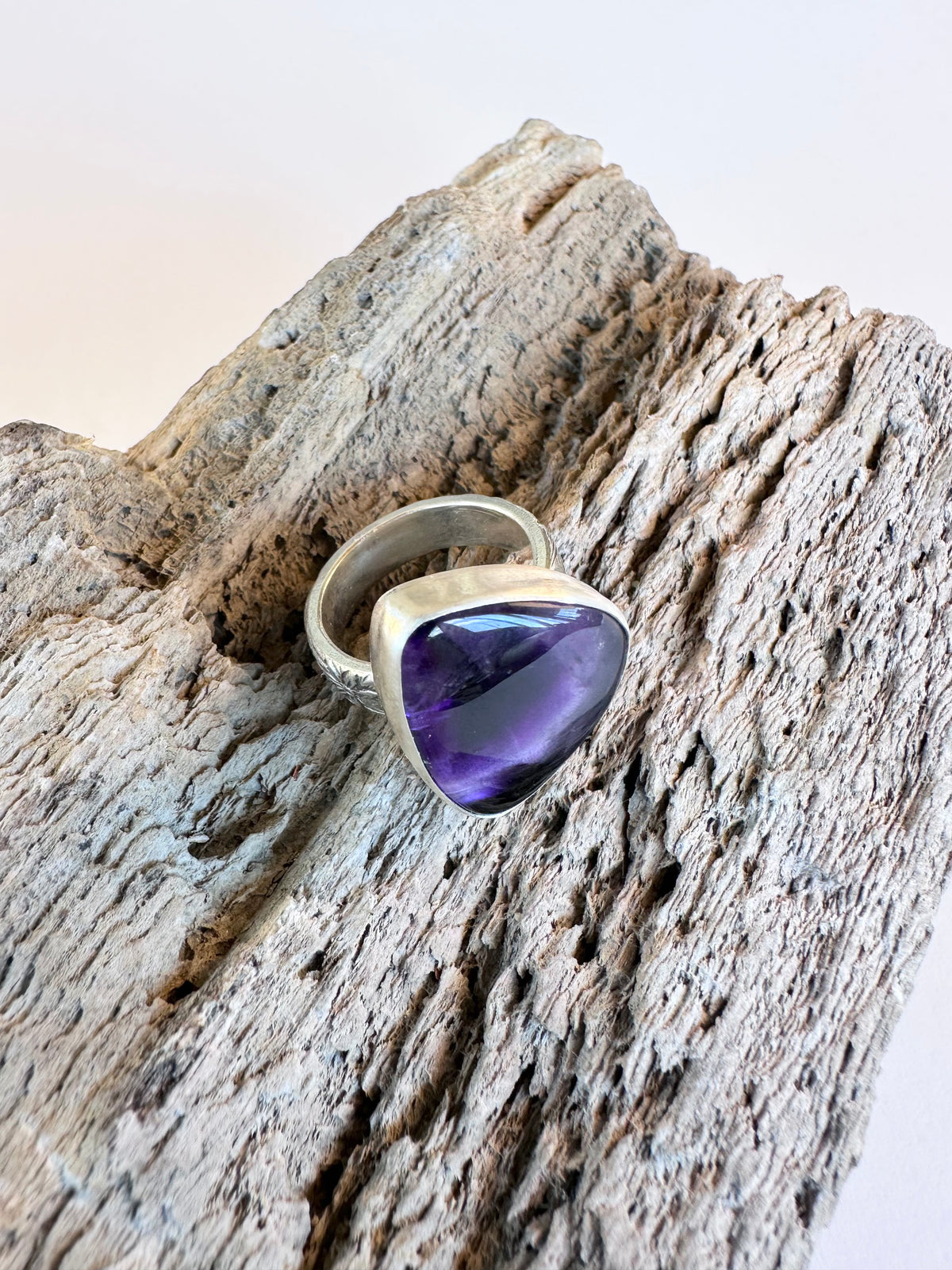 Starlit Bloom Ring: Trapiche Amethyst & Sterling Silver - size 6