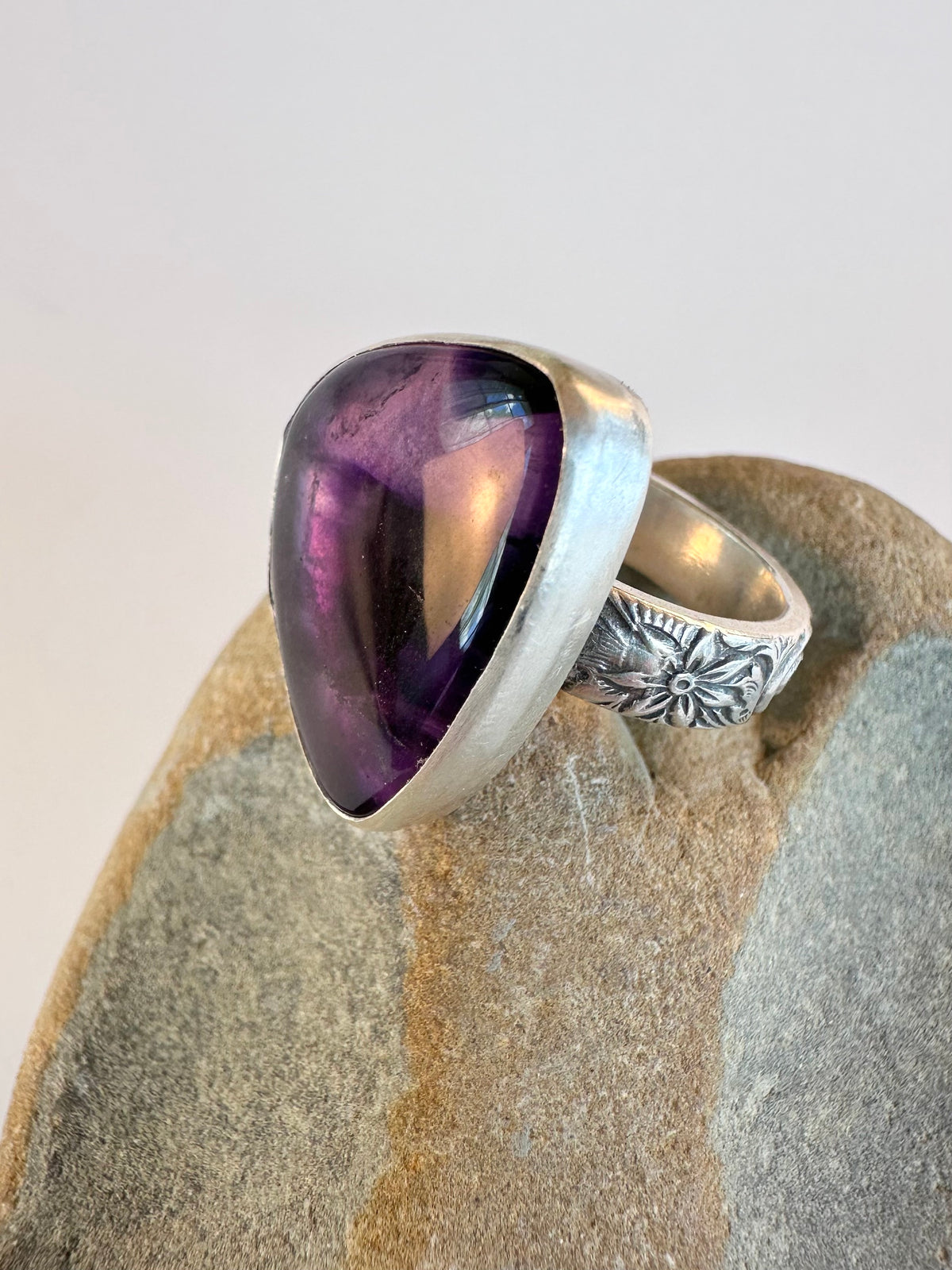 Starlit Bloom Ring: Trapiche Amethyst & Sterling Silver - size 6
