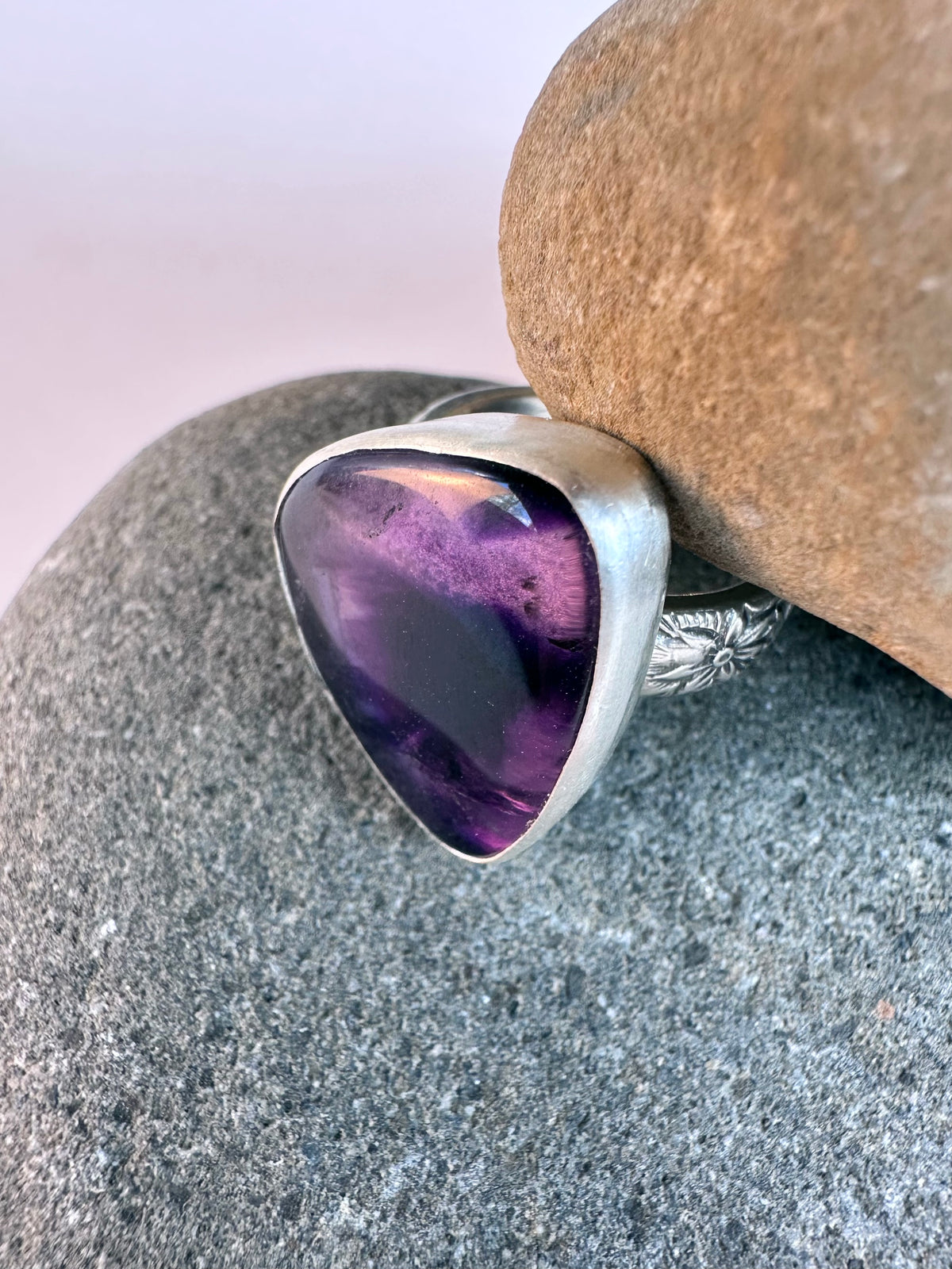 Starlit Bloom Ring: Trapiche Amethyst & Sterling Silver - size 6
