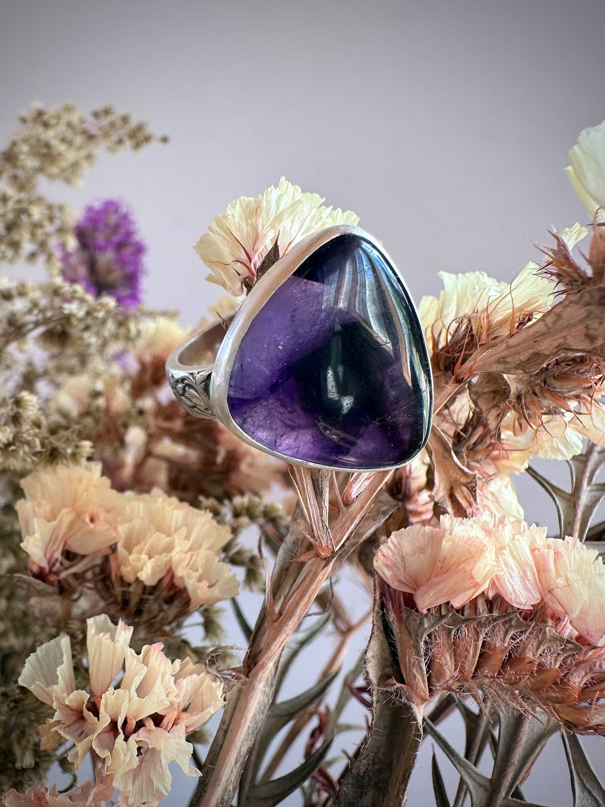 Starlit Bloom Ring: Trapiche Amethyst & Sterling Silver - size 6
