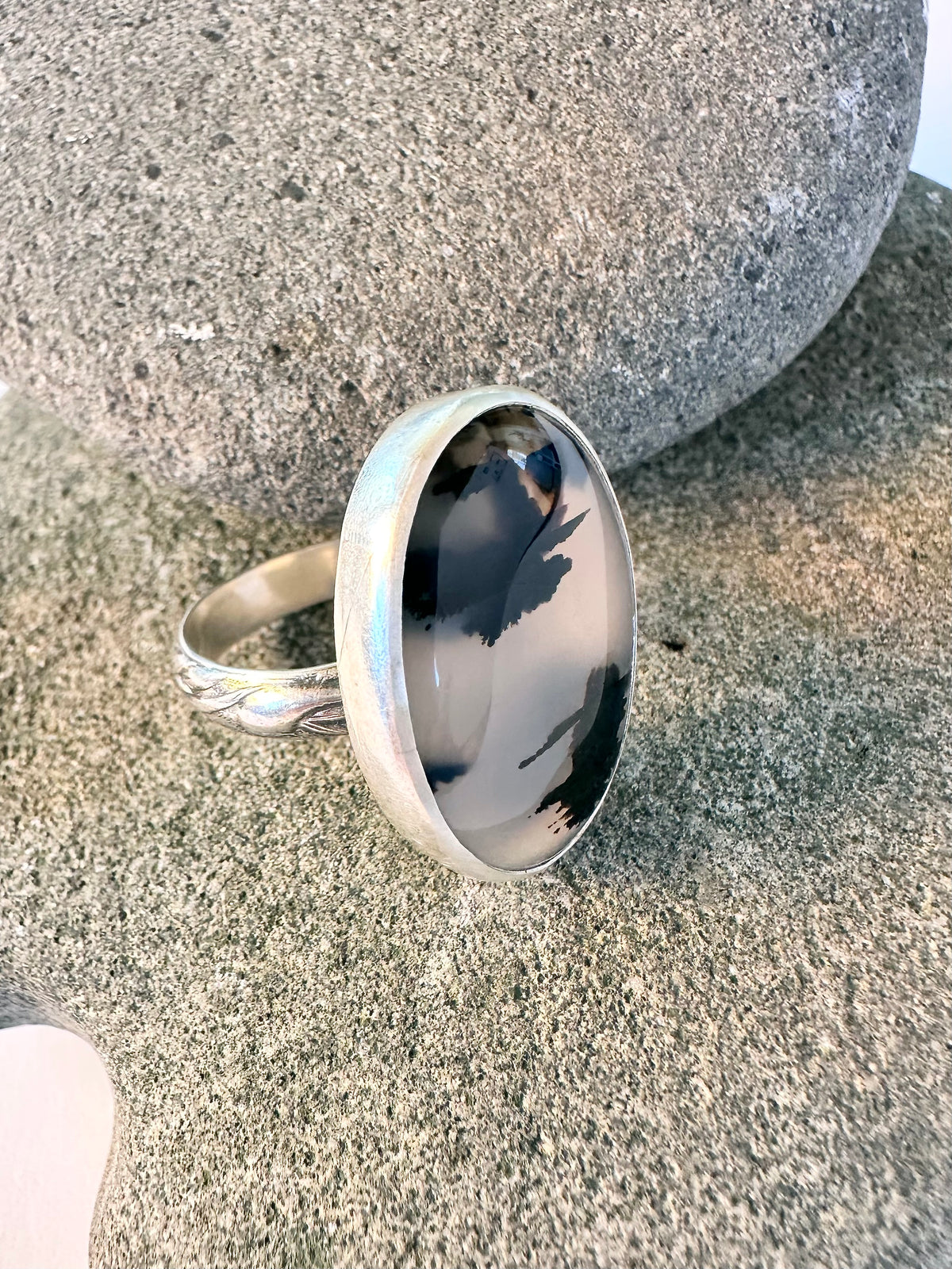 Riverbend Harmony Ring: Montana Agate & Sterling Silver - size 9