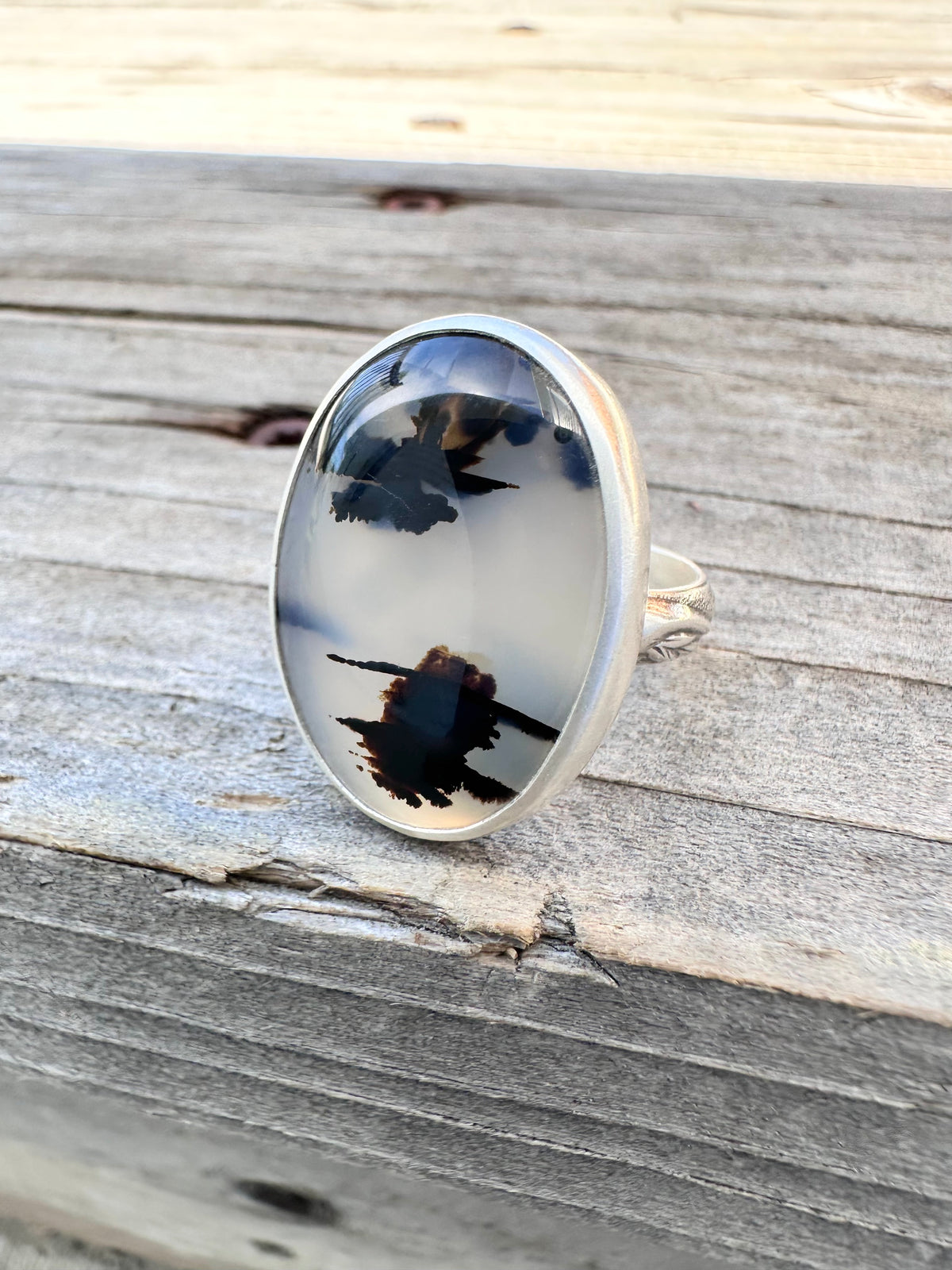 Riverbend Harmony Ring: Montana Agate & Sterling Silver - size 9