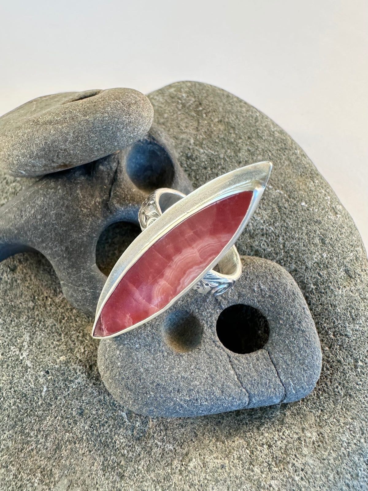 Wild Heart Ring - Gemmy Rhodochrosite & Sterling Silver - size 9.75