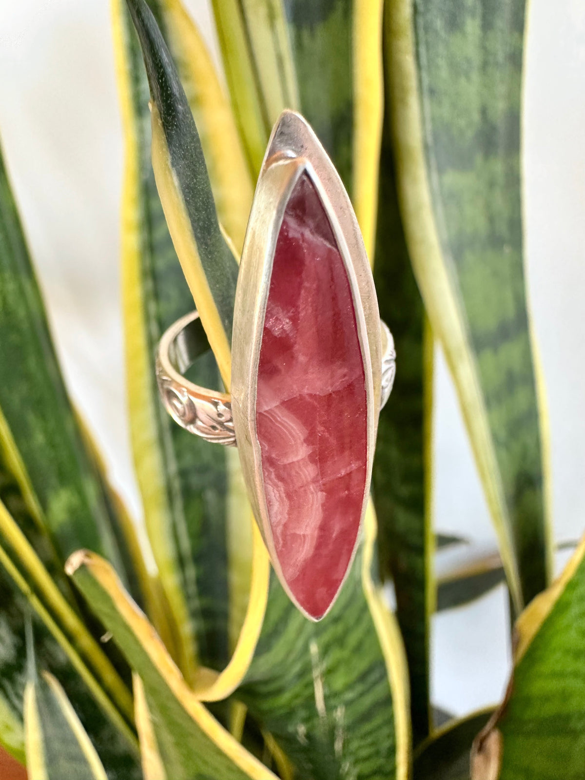 Wild Heart Ring - Gemmy Rhodochrosite & Sterling Silver - size 9.75