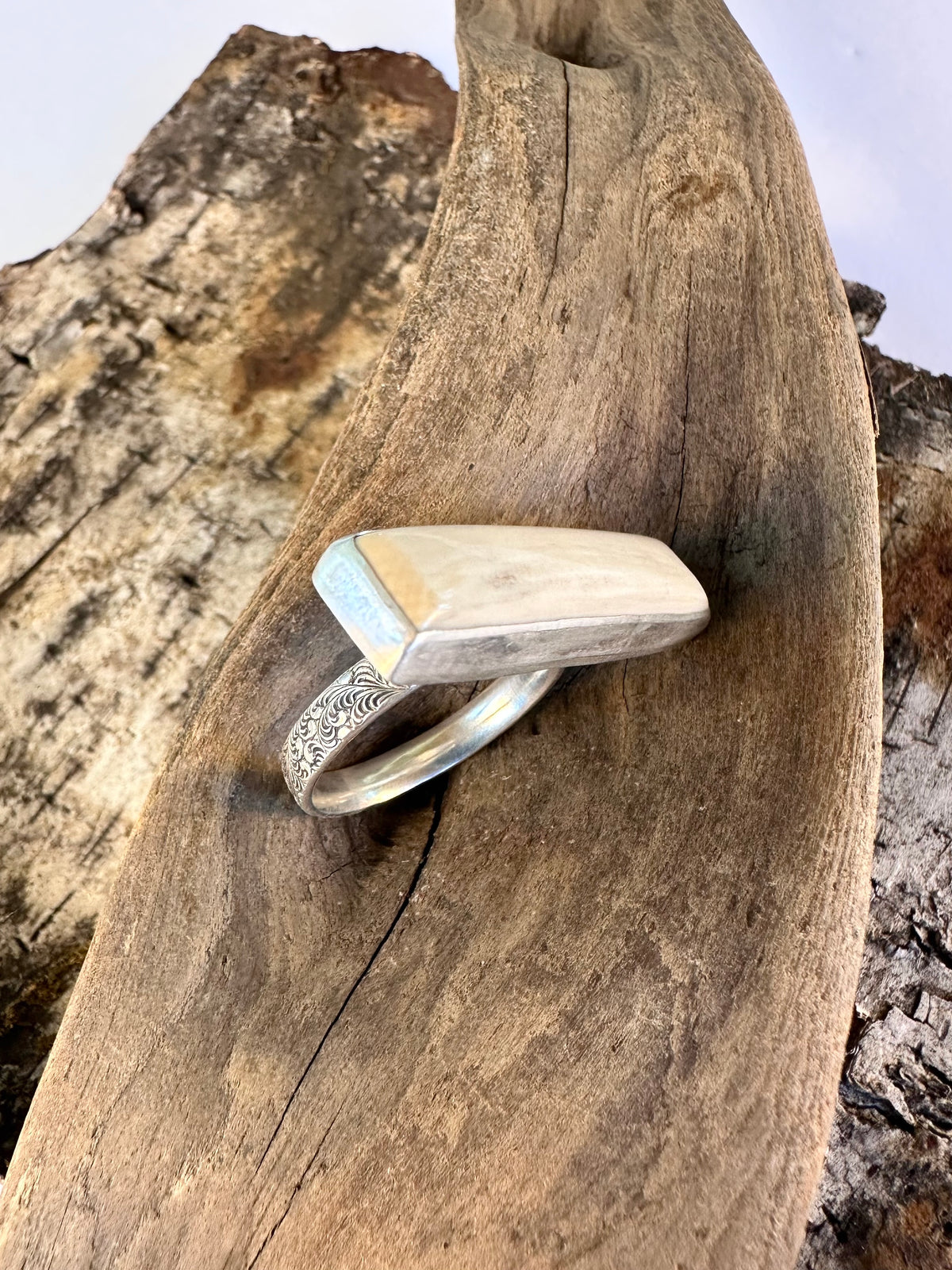 Ancient Earth Ring: Woolly Mammoth Tusk & Sterling Silver - size 9