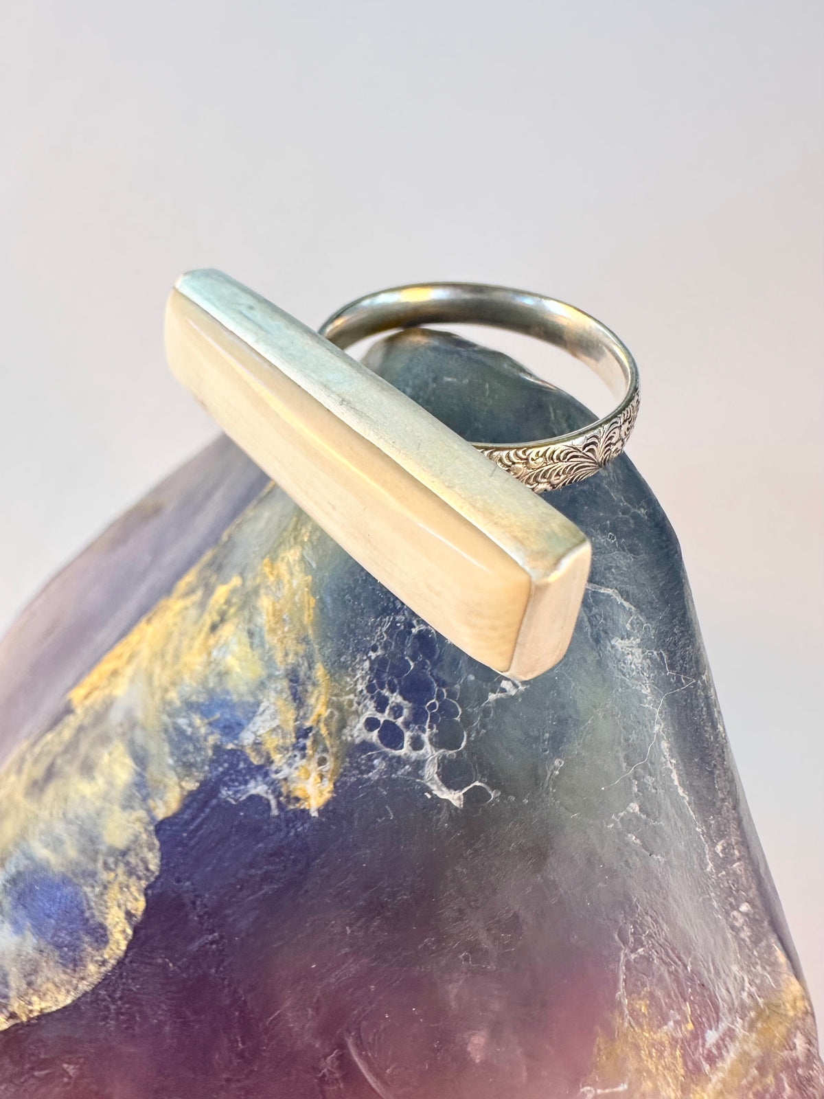 Ancient Earth Ring: Woolly Mammoth Tusk & Sterling Silver - size 9