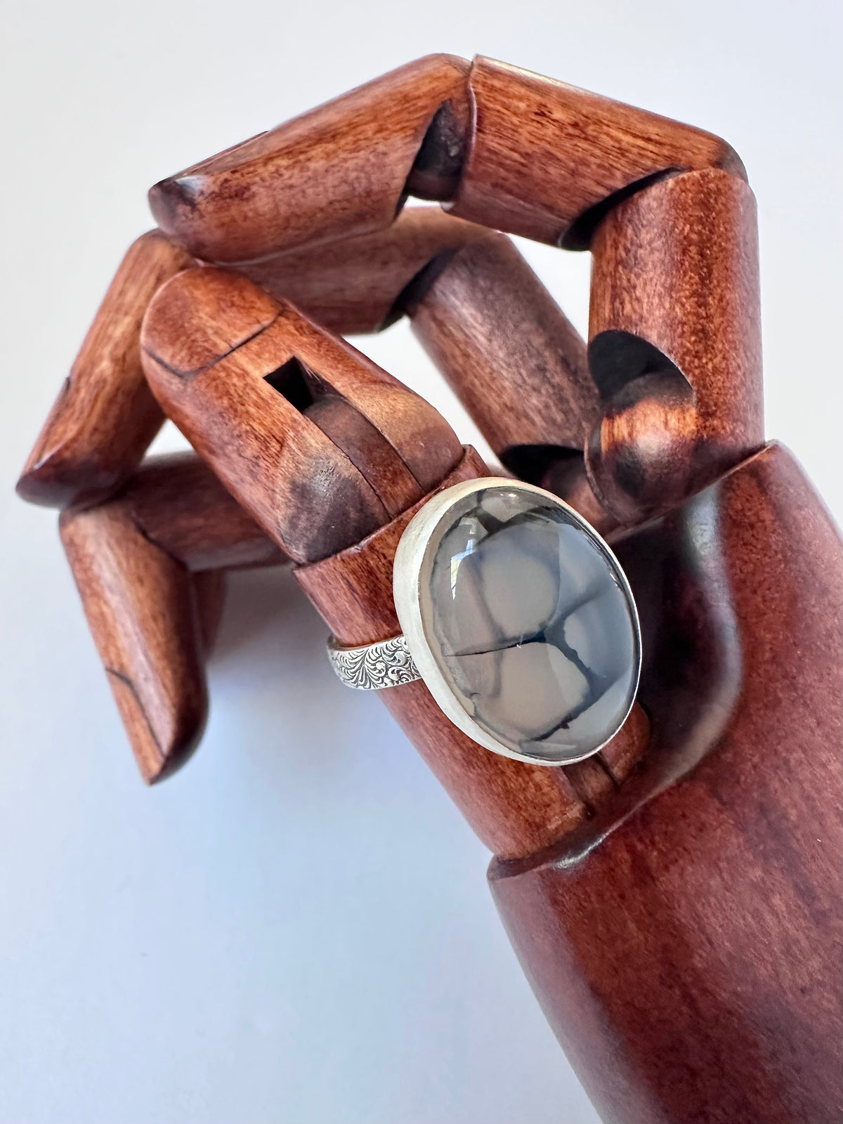 Stormline Ring: Dragonvein Agate & Sterling Silver - size 10