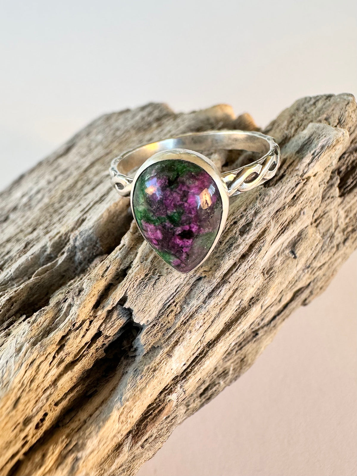 Wildwood Echo Ring: Ruby in Zoisite & Sterling Silver - size 11
