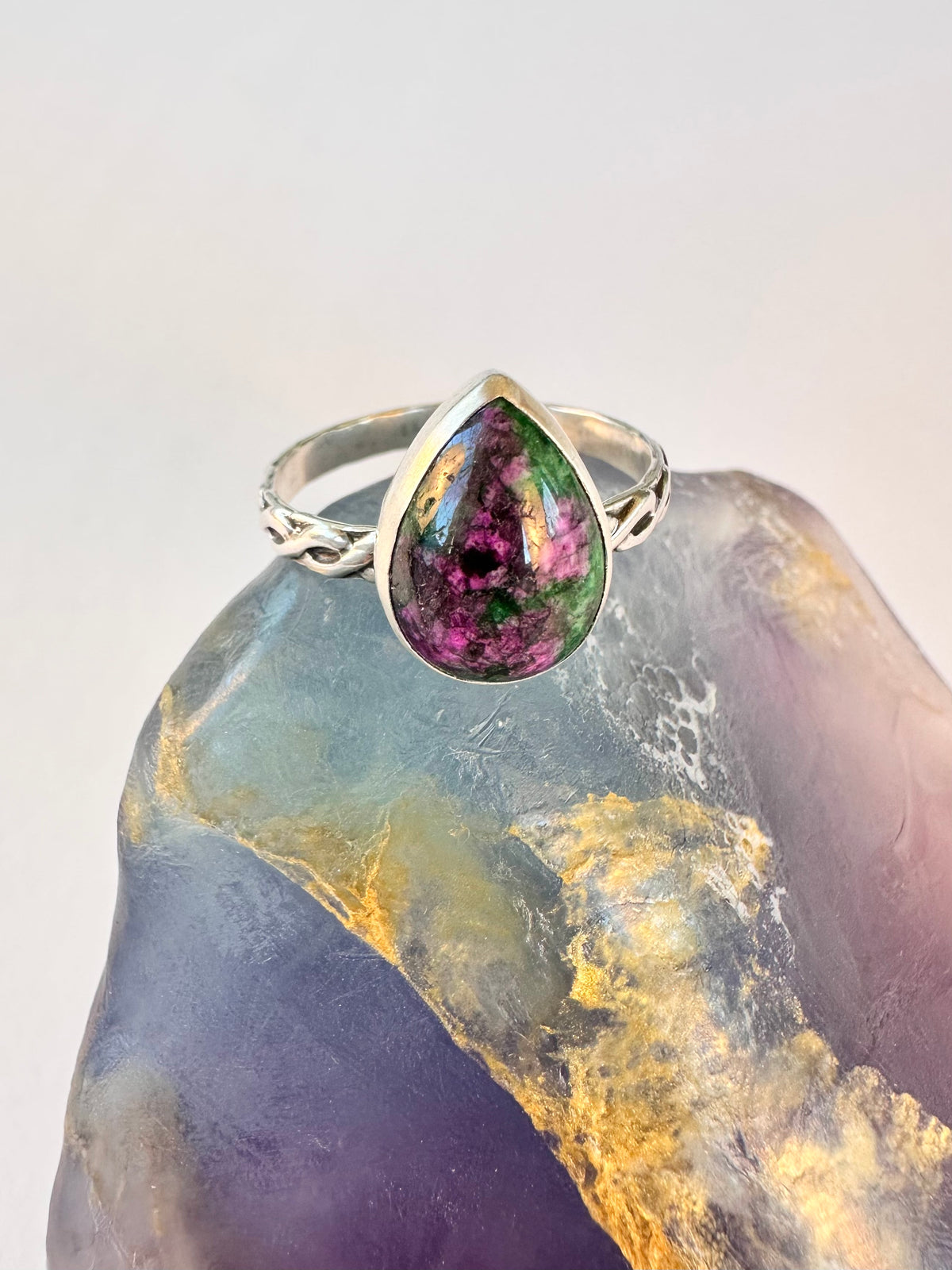 Wildwood Echo Ring: Ruby in Zoisite & Sterling Silver - size 11