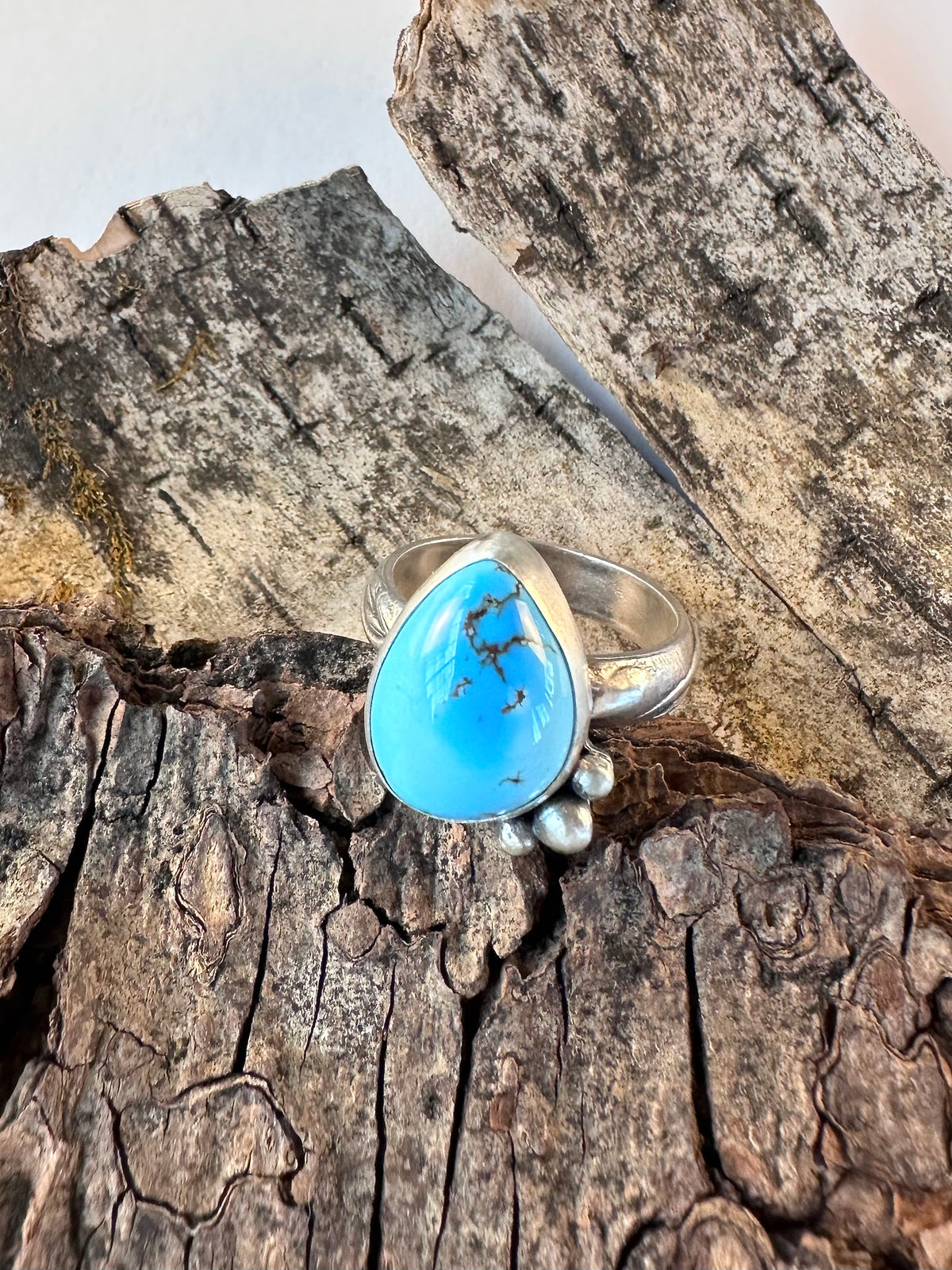 Quiet Sky Ring: Golden Hills Turquoise & Sterling Silver - size 5