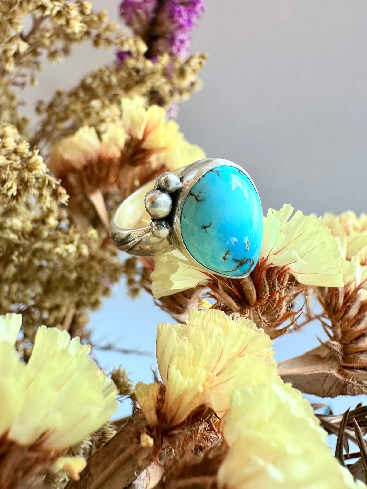 Quiet Sky Ring: Golden Hills Turquoise & Sterling Silver - size 5