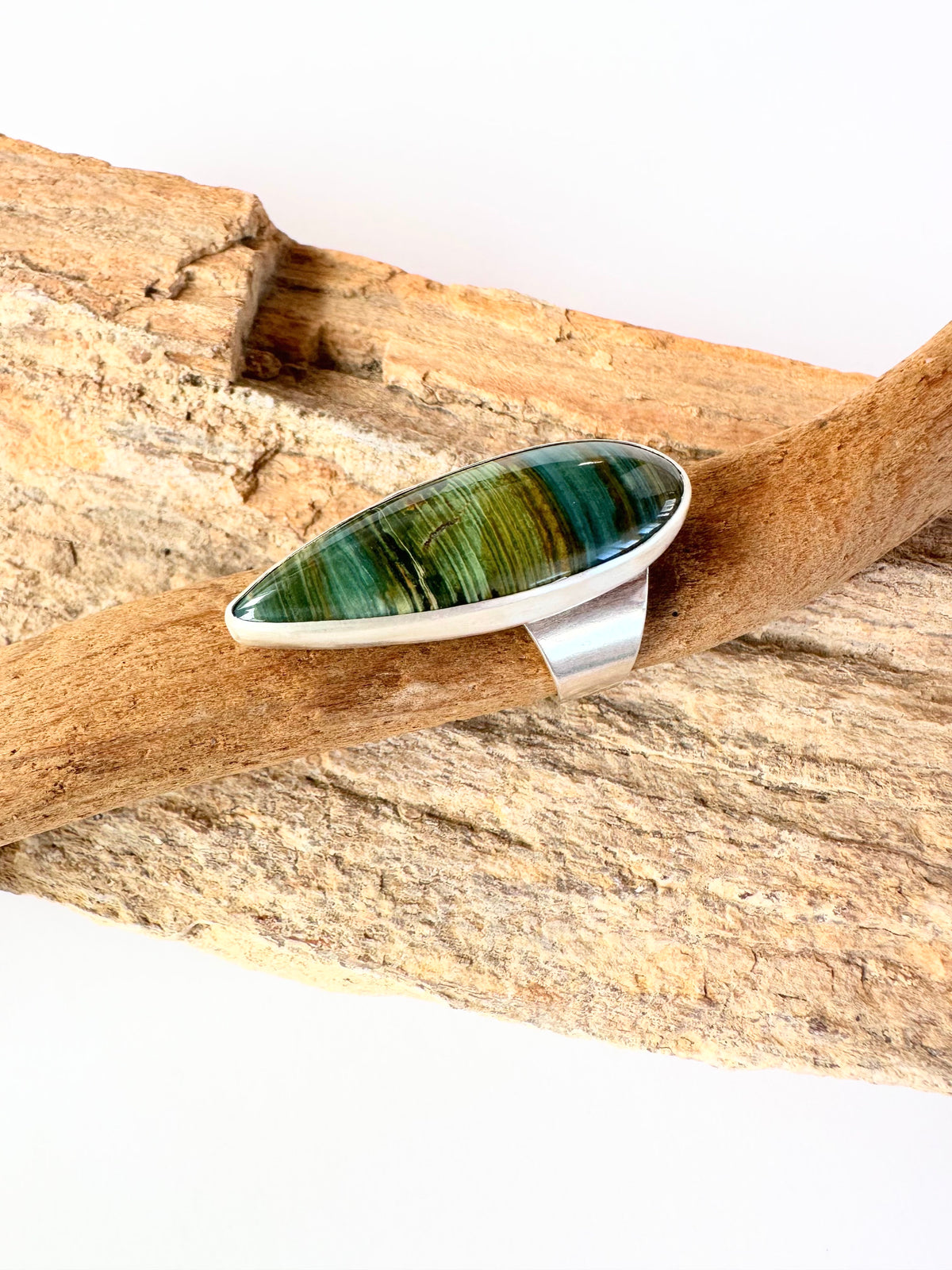 Moss & Stone Ring: Gary Green Jasper & Sterling Silver - size 6