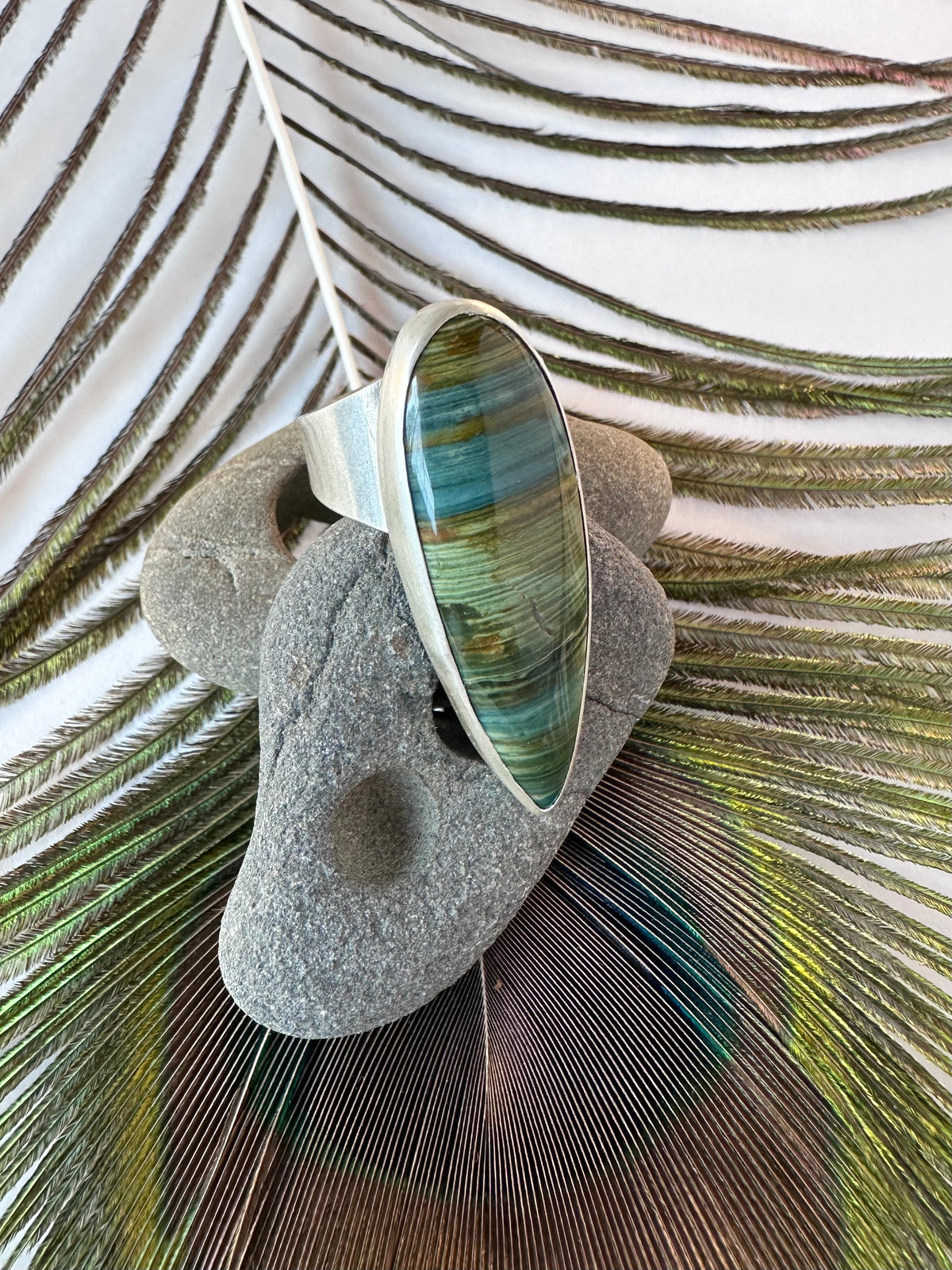 Moss & Stone Ring: Gary Green Jasper & Sterling Silver - size 6