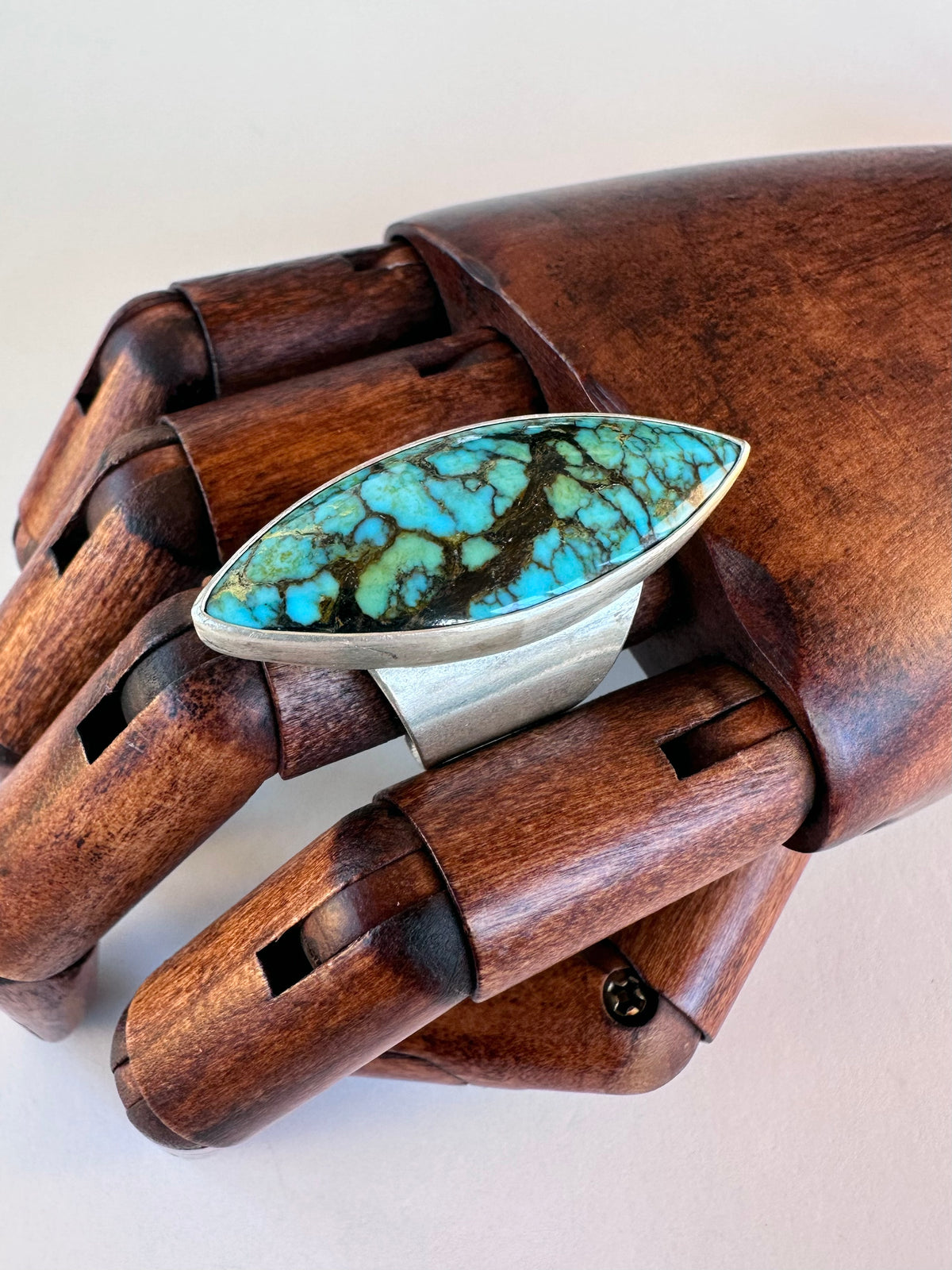 Daybreak Ridge Ring: Golden Halo Moon Turquoise & Sterling Silver - size 10