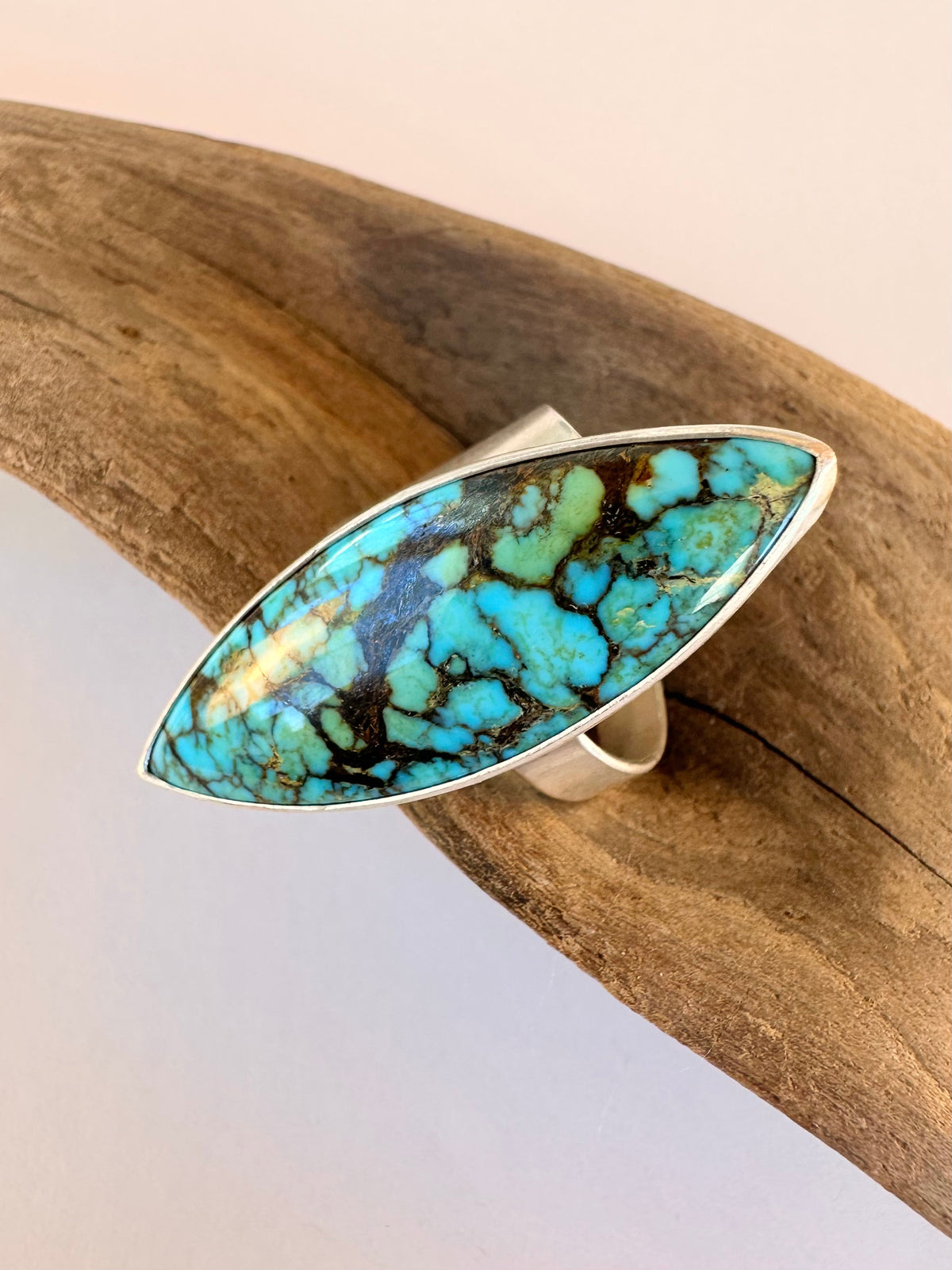 Daybreak Ridge Ring: Golden Halo Moon Turquoise & Sterling Silver - size 10