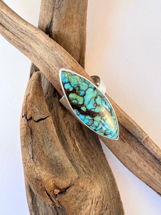 Daybreak Ridge Ring: Golden Halo Moon Turquoise & Sterling Silver - size 10