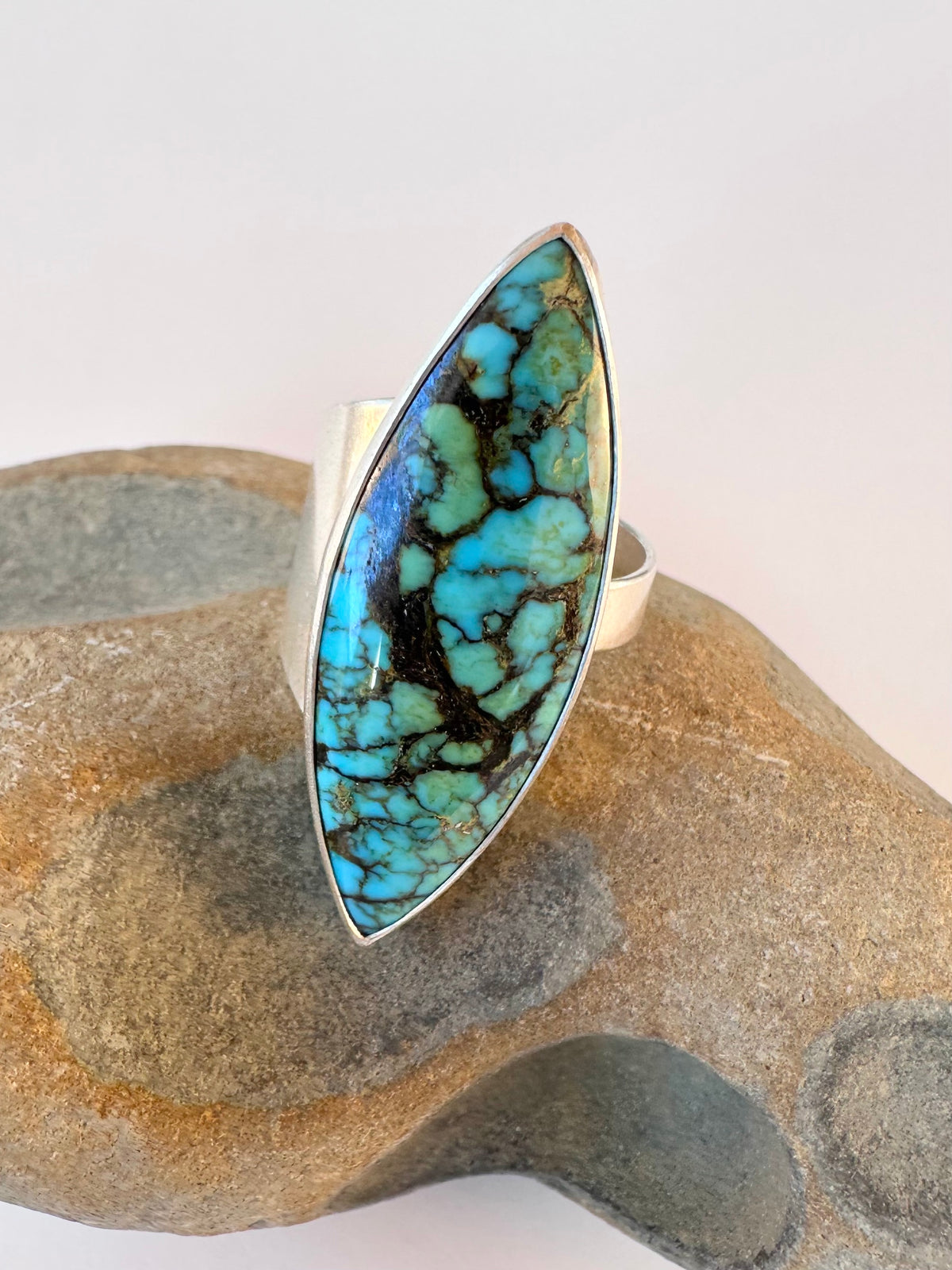 Daybreak Ridge Ring: Golden Halo Moon Turquoise & Sterling Silver - size 10