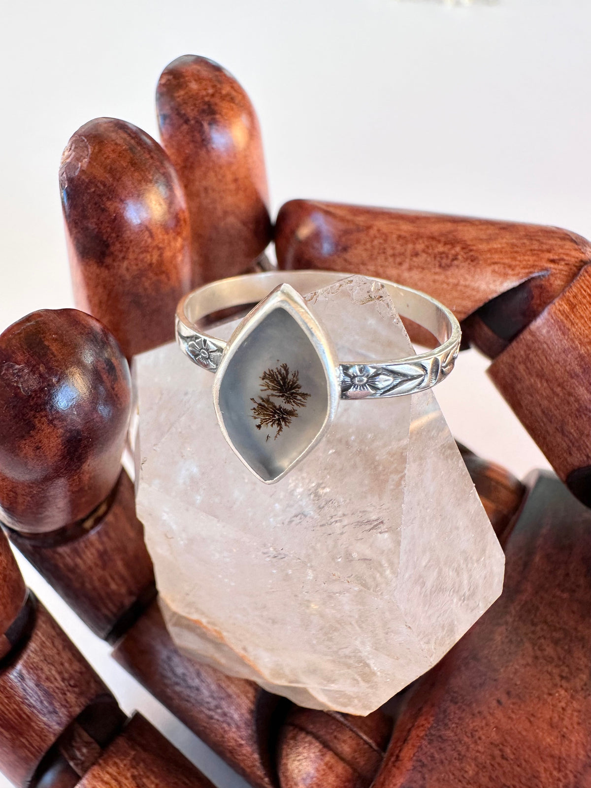 Whispering Grove Ring: Dendritic Agate & Sterling Silver - size 11.25
