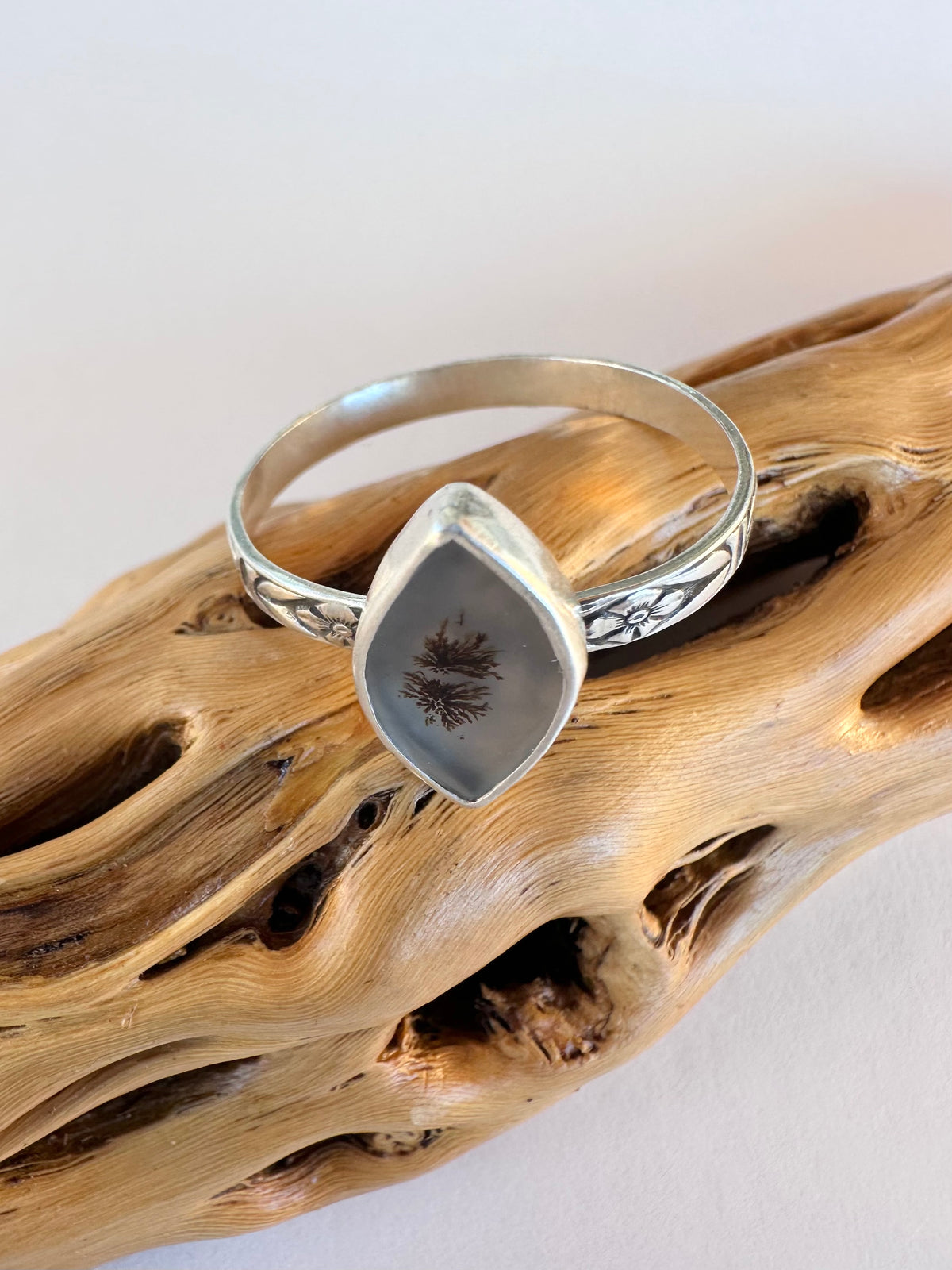 Whispering Grove Ring: Dendritic Agate & Sterling Silver - size 11.25