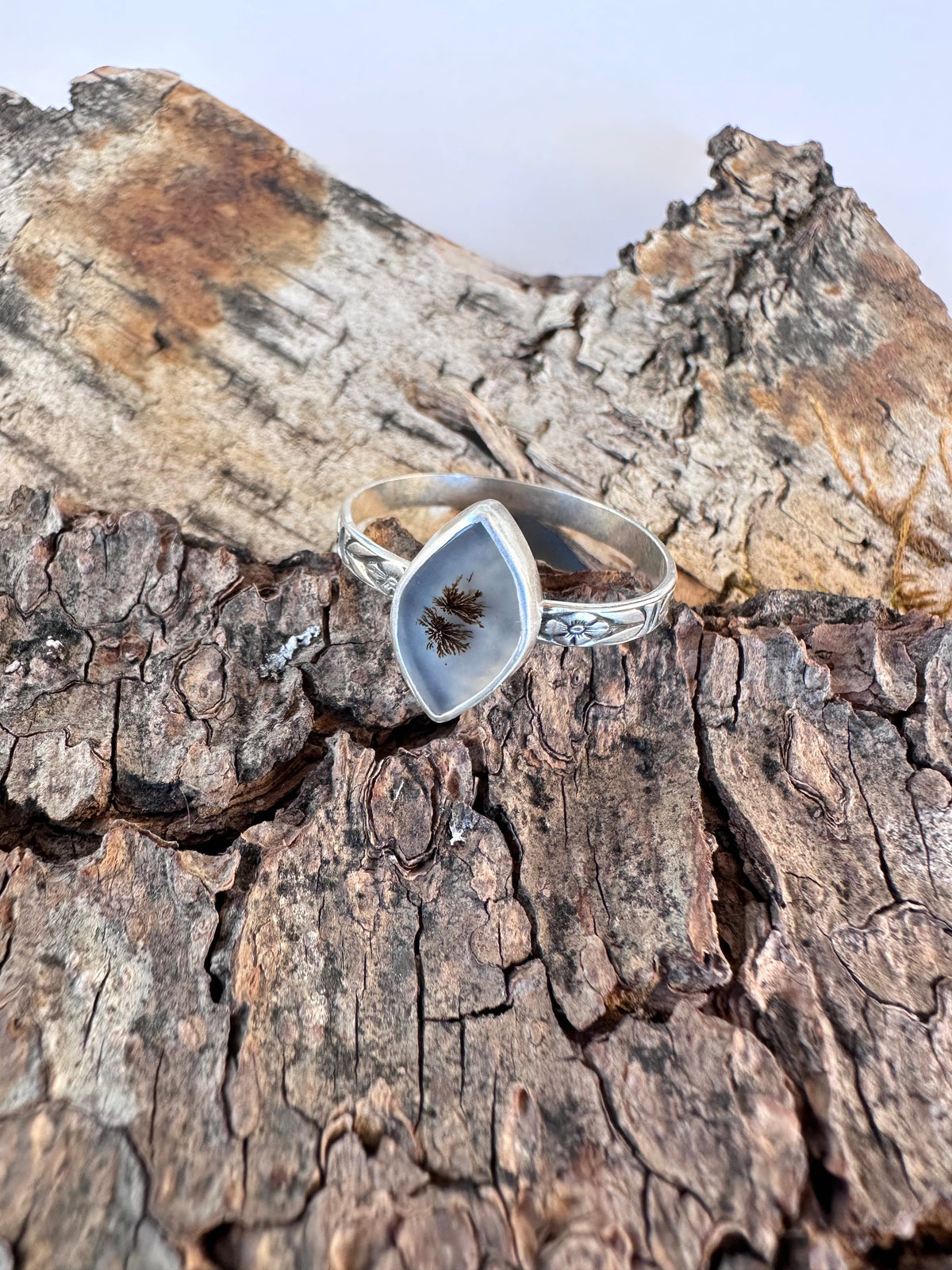 Whispering Grove Ring: Dendritic Agate & Sterling Silver - size 11.25