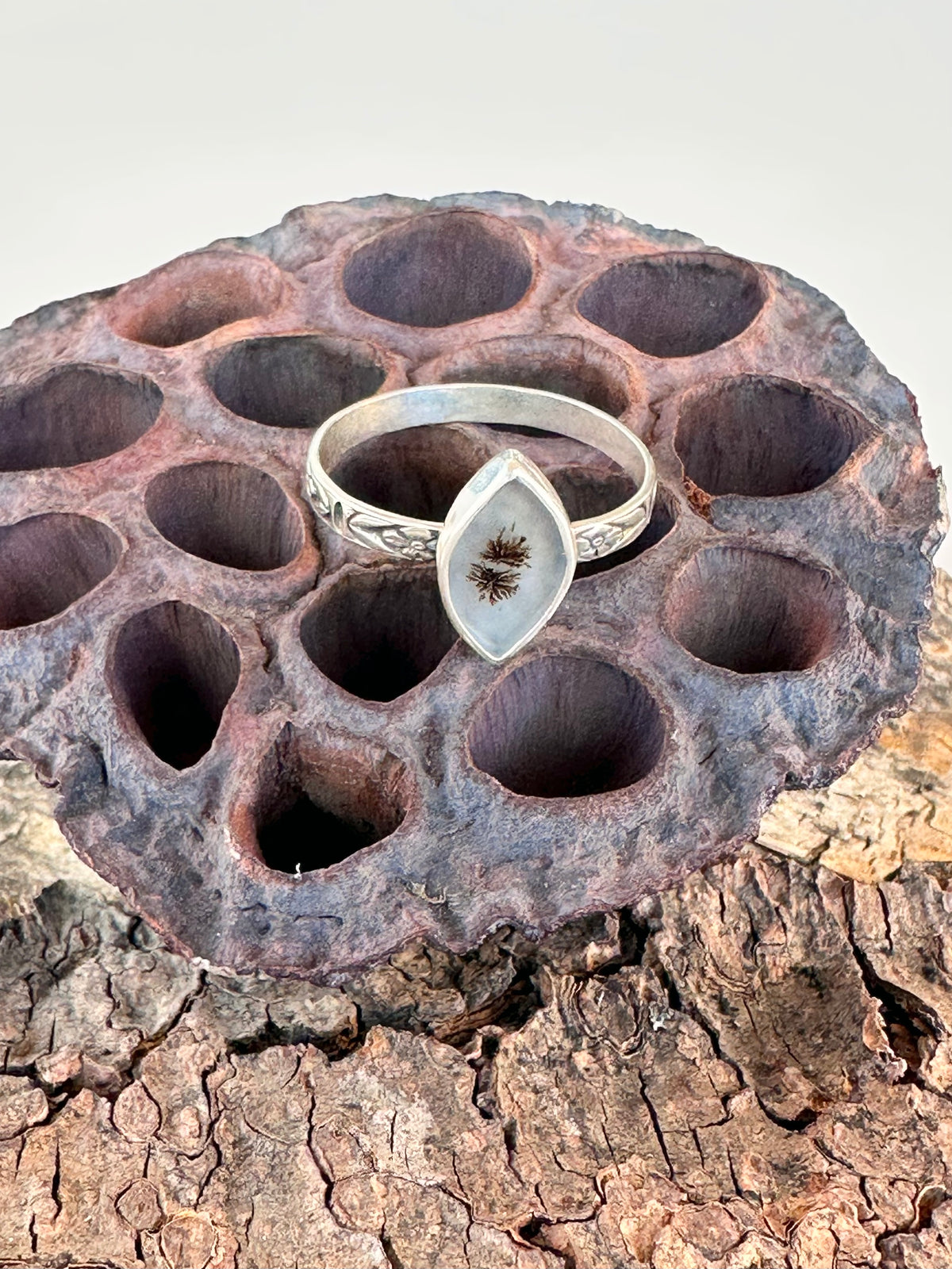 Whispering Grove Ring: Dendritic Agate & Sterling Silver - size 11.25