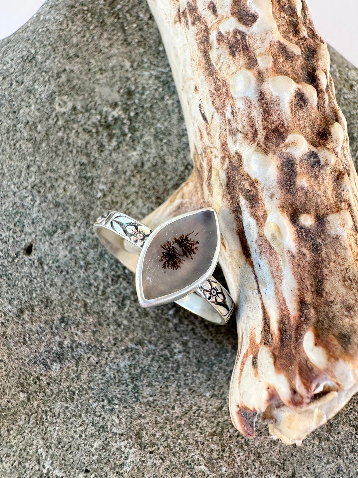 Whispering Grove Ring: Dendritic Agate & Sterling Silver - size 11.25