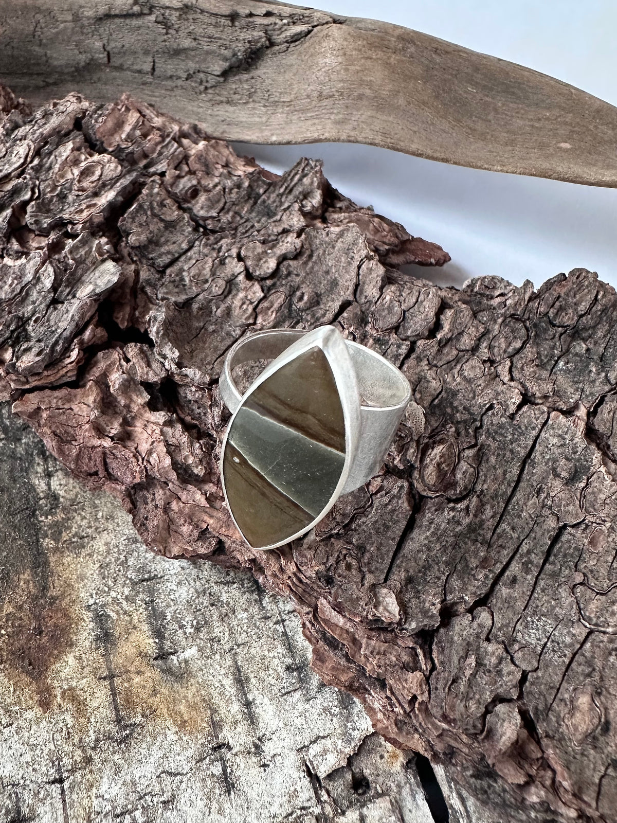 Painted Earth Ring: Polychrome Jasper & Sterling Silver - size 9.75