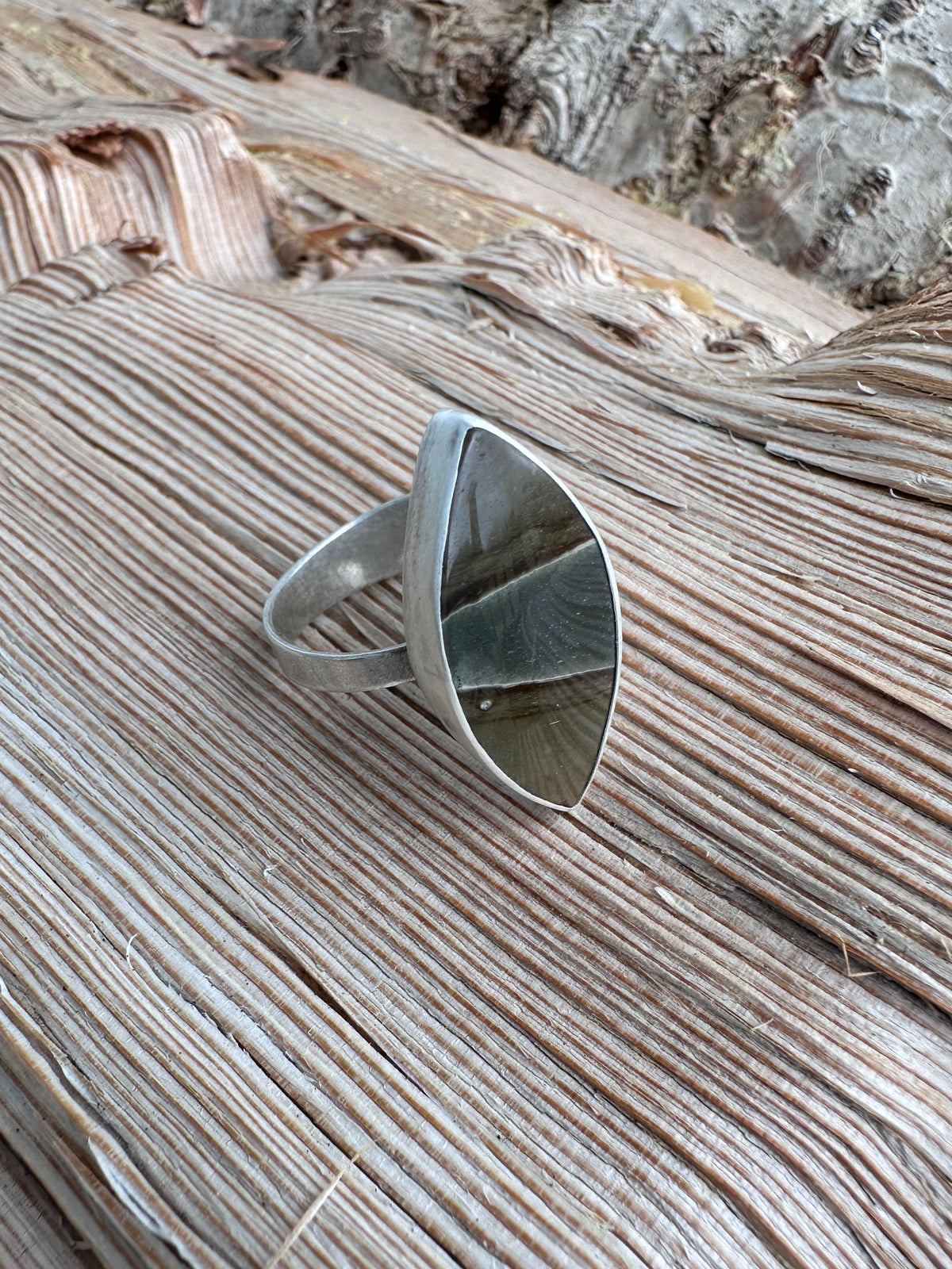 Painted Earth Ring: Polychrome Jasper & Sterling Silver - size 9.75