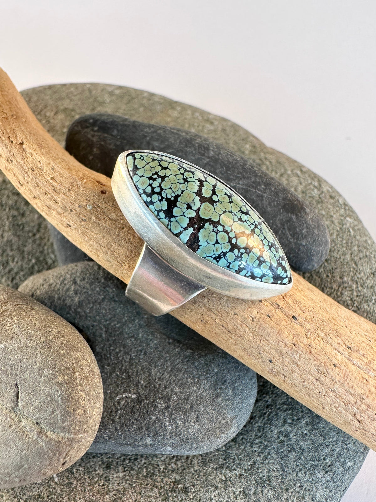 Moonrise Mesa Ring: Golden Halo Moon Turquoise & Sterling Silver - size 10