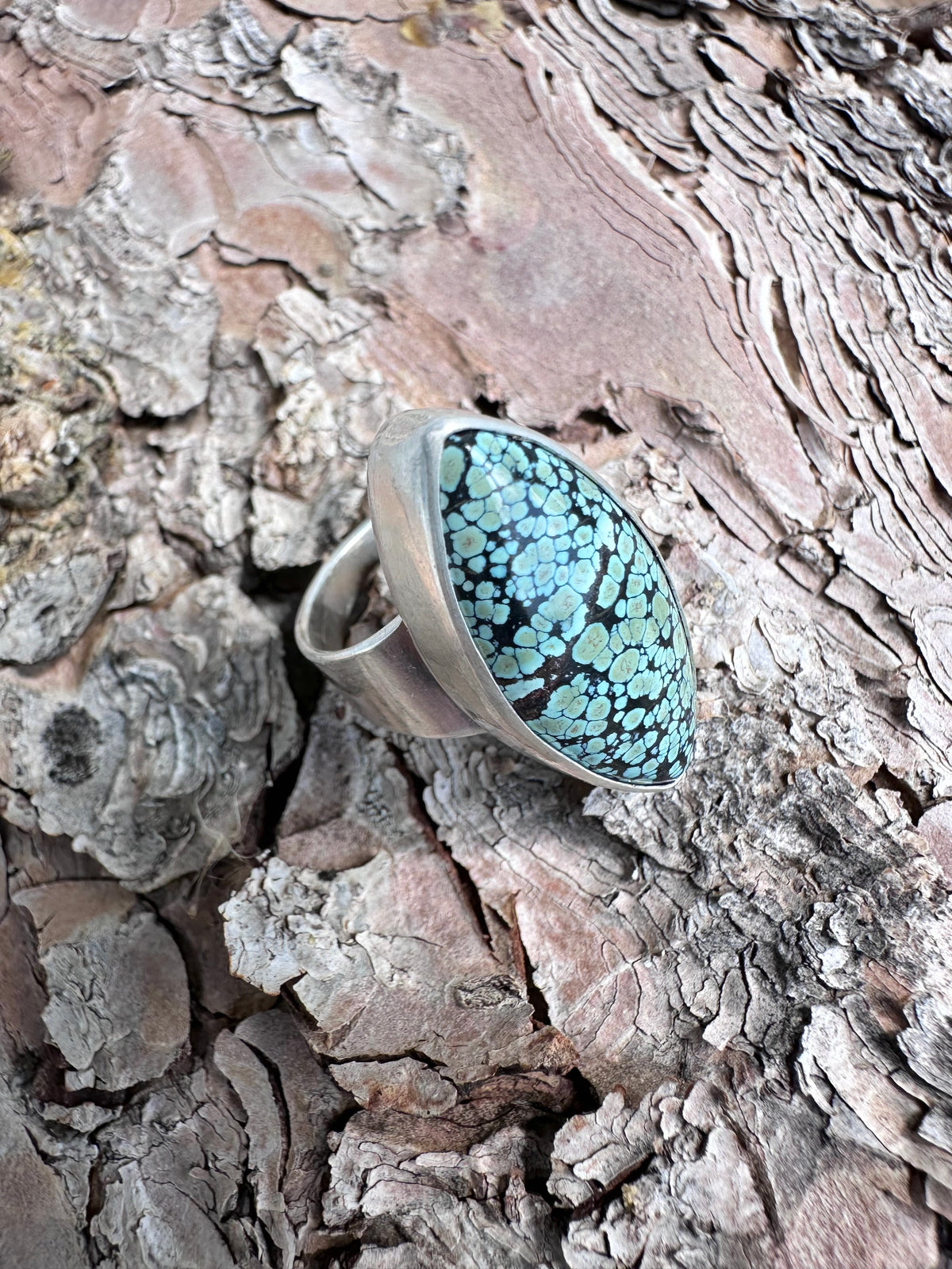 Moonrise Mesa Ring: Golden Halo Moon Turquoise & Sterling Silver - size 10