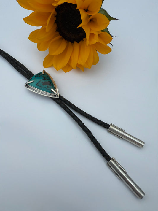Desert Sky Chrysocolla Bolo Tie: Sterling Silver & Arizona Chrysocolla