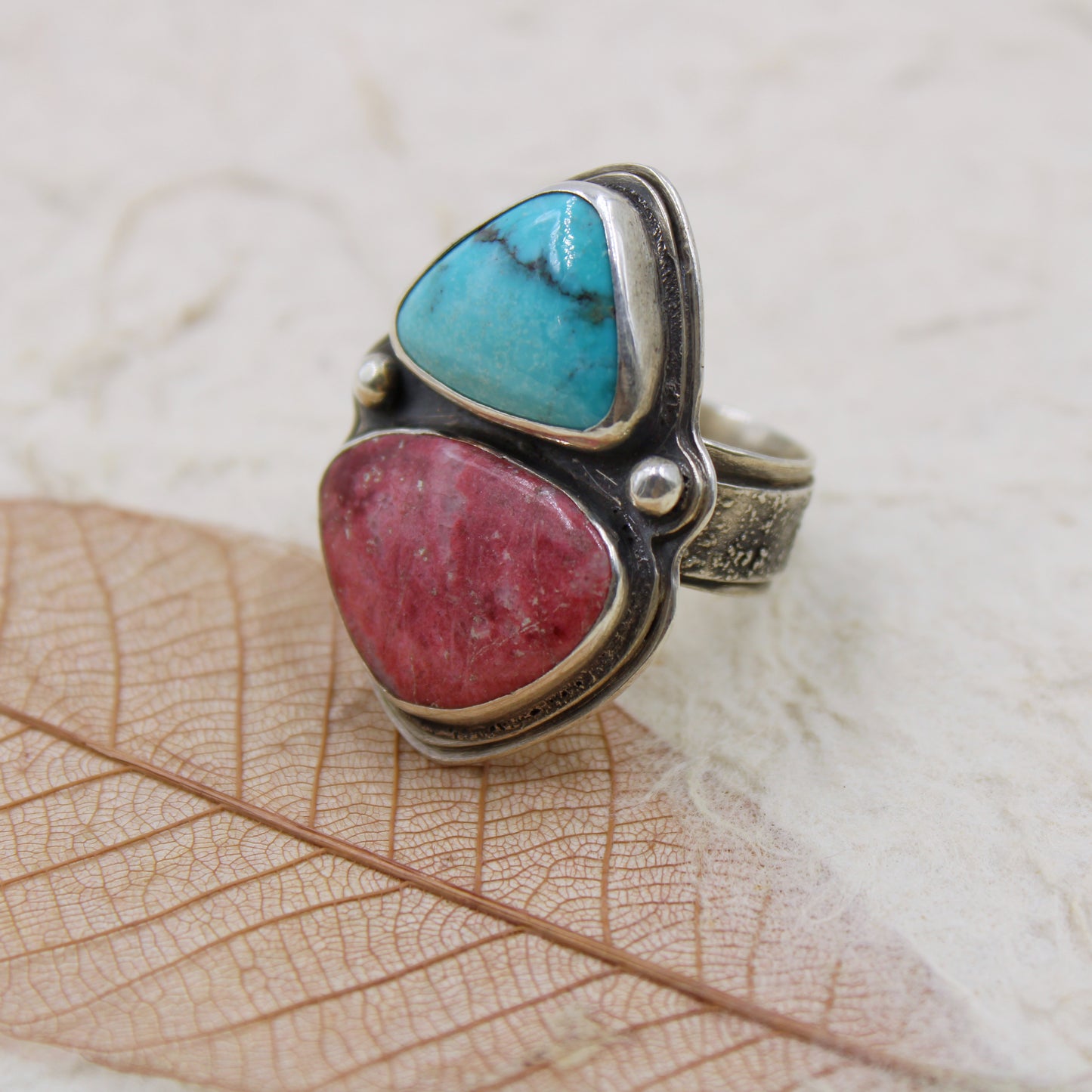 Wild Bloom Ring: Bisbee Turquoise & Rhodonite - size 6